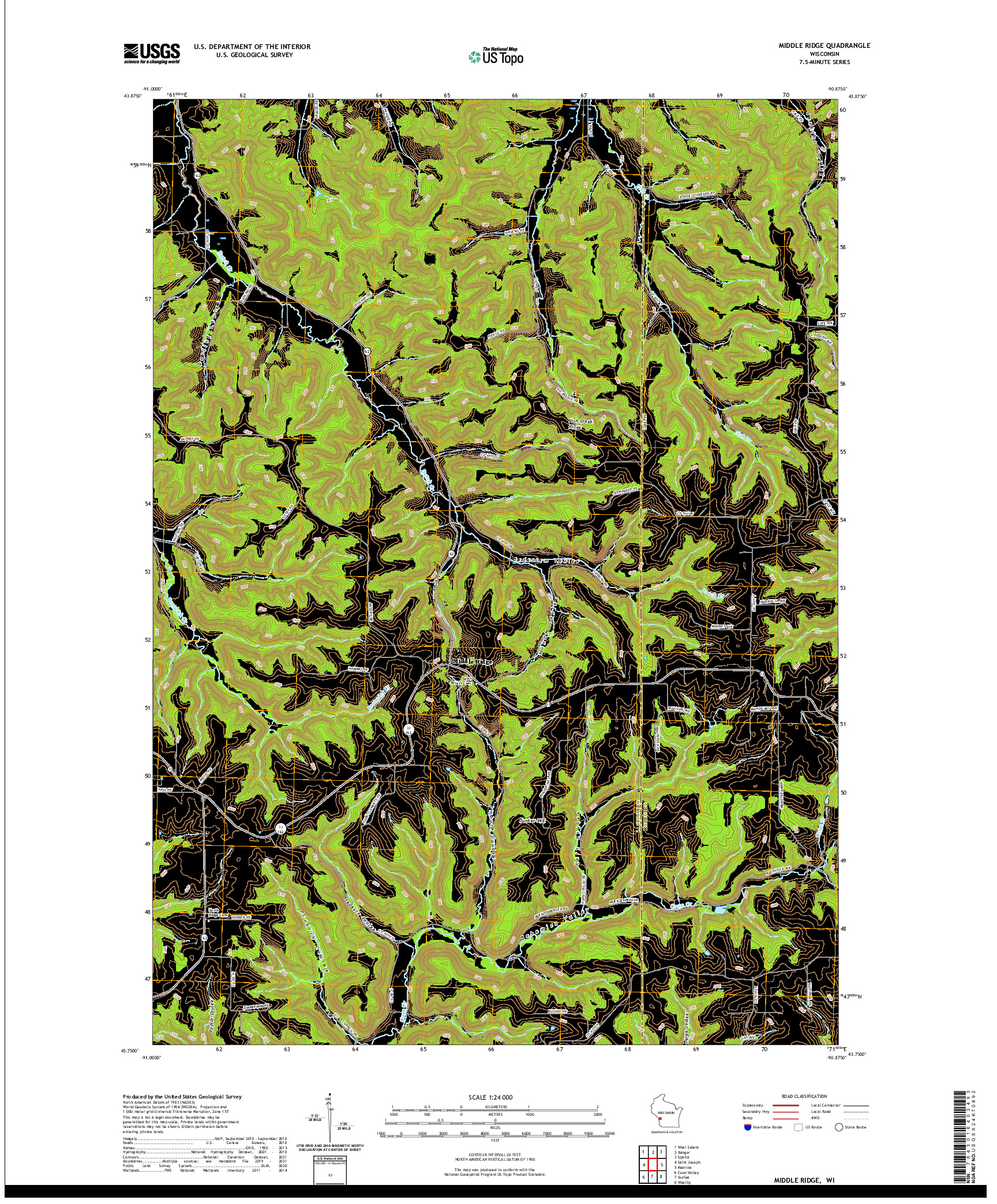 US TOPO 7.5-MINUTE MAP FOR MIDDLE RIDGE, WI