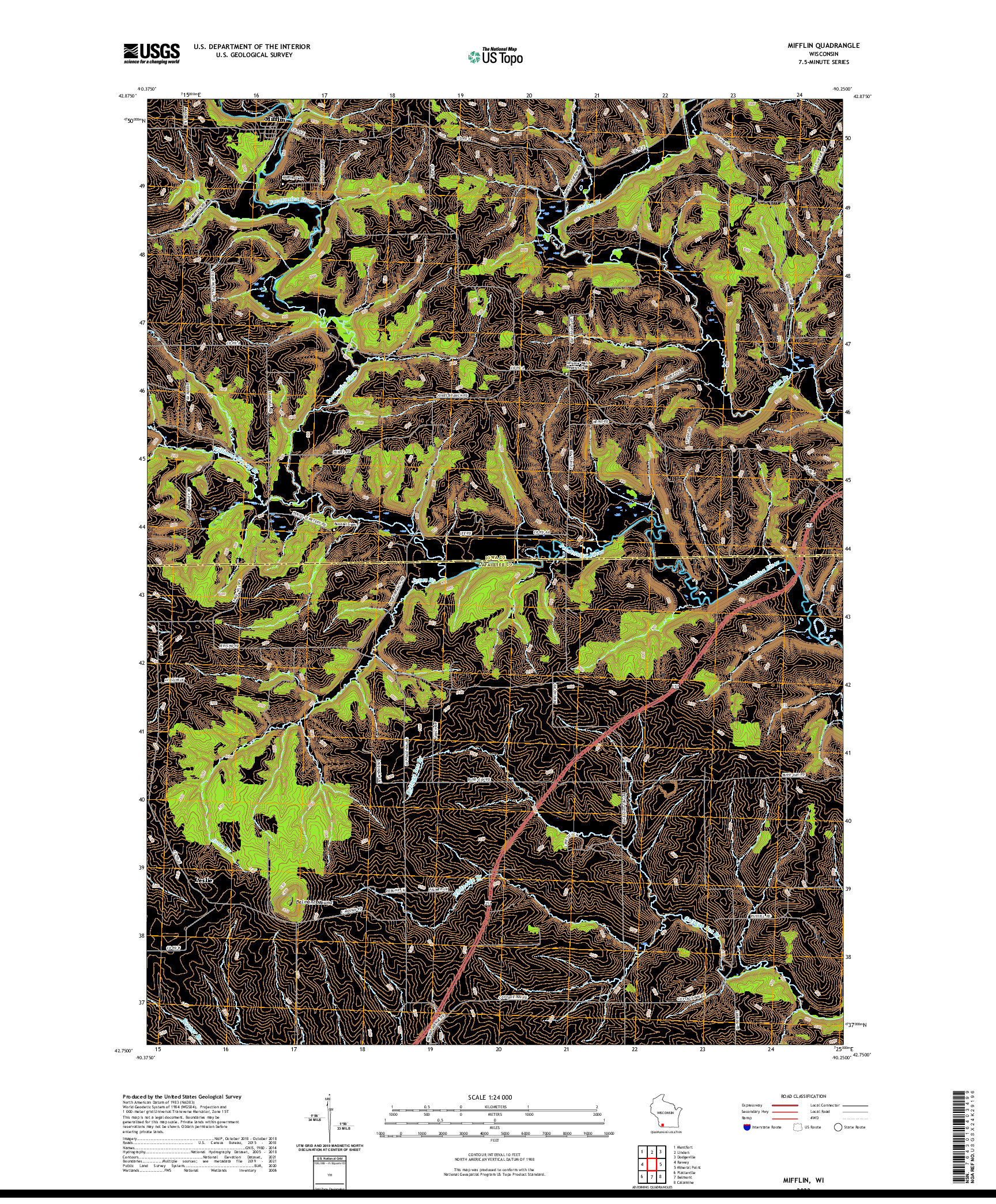 US TOPO 7.5-MINUTE MAP FOR MIFFLIN, WI