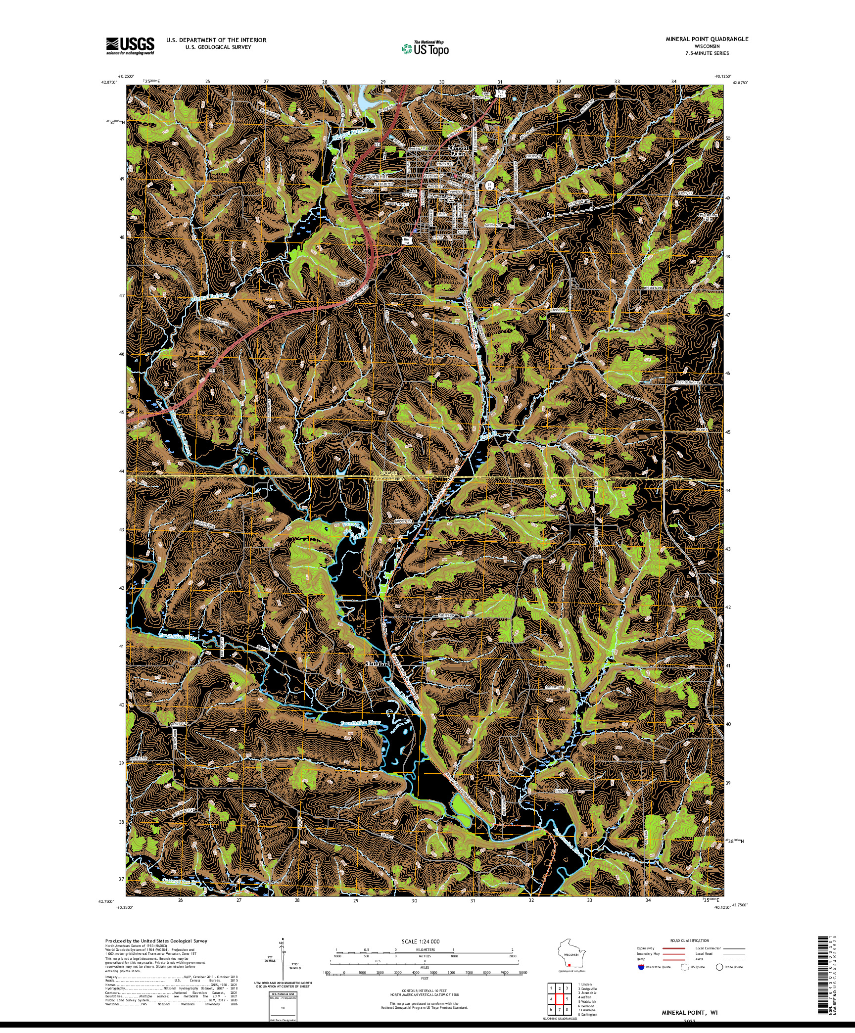 US TOPO 7.5-MINUTE MAP FOR MINERAL POINT, WI