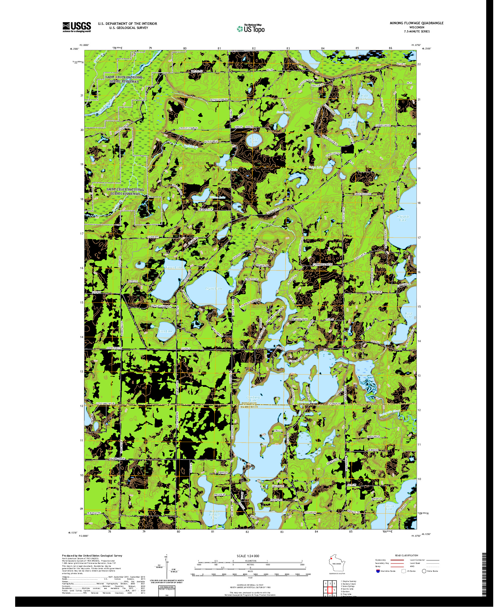 US TOPO 7.5-MINUTE MAP FOR MINONG FLOWAGE, WI