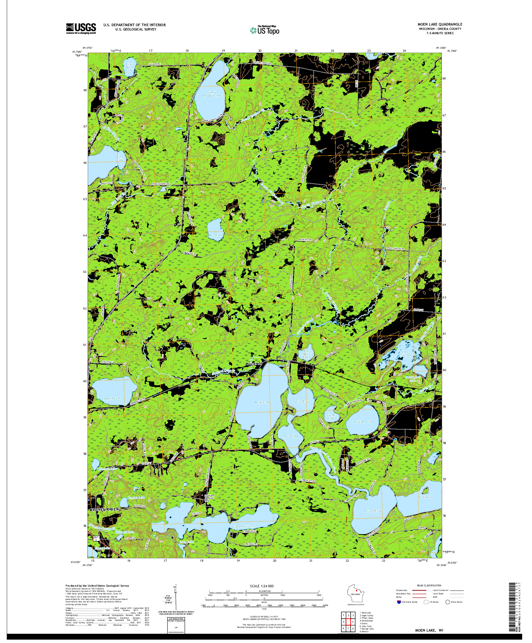 US TOPO 7.5-MINUTE MAP FOR MOEN LAKE, WI