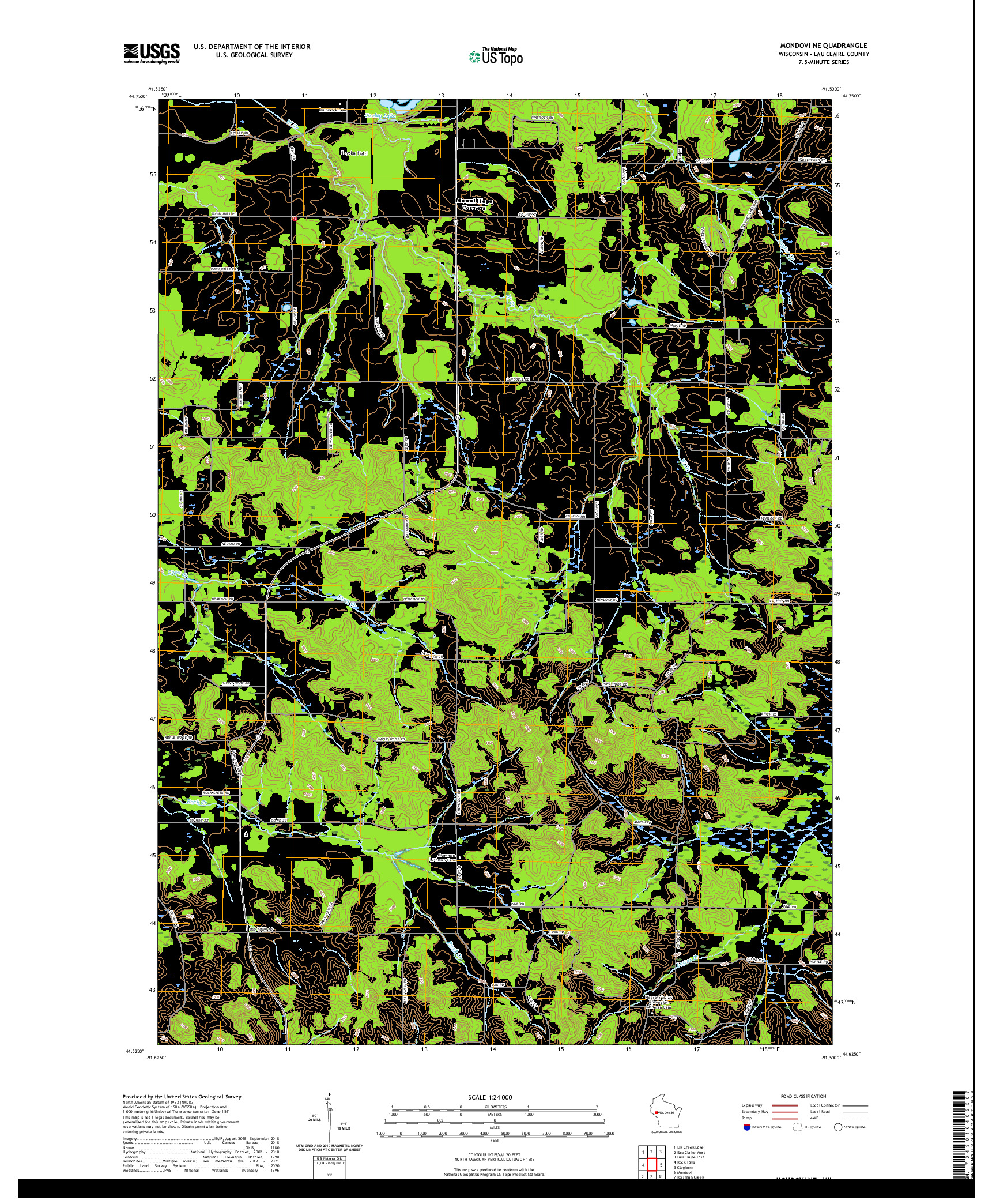 US TOPO 7.5-MINUTE MAP FOR MONDOVI NE, WI