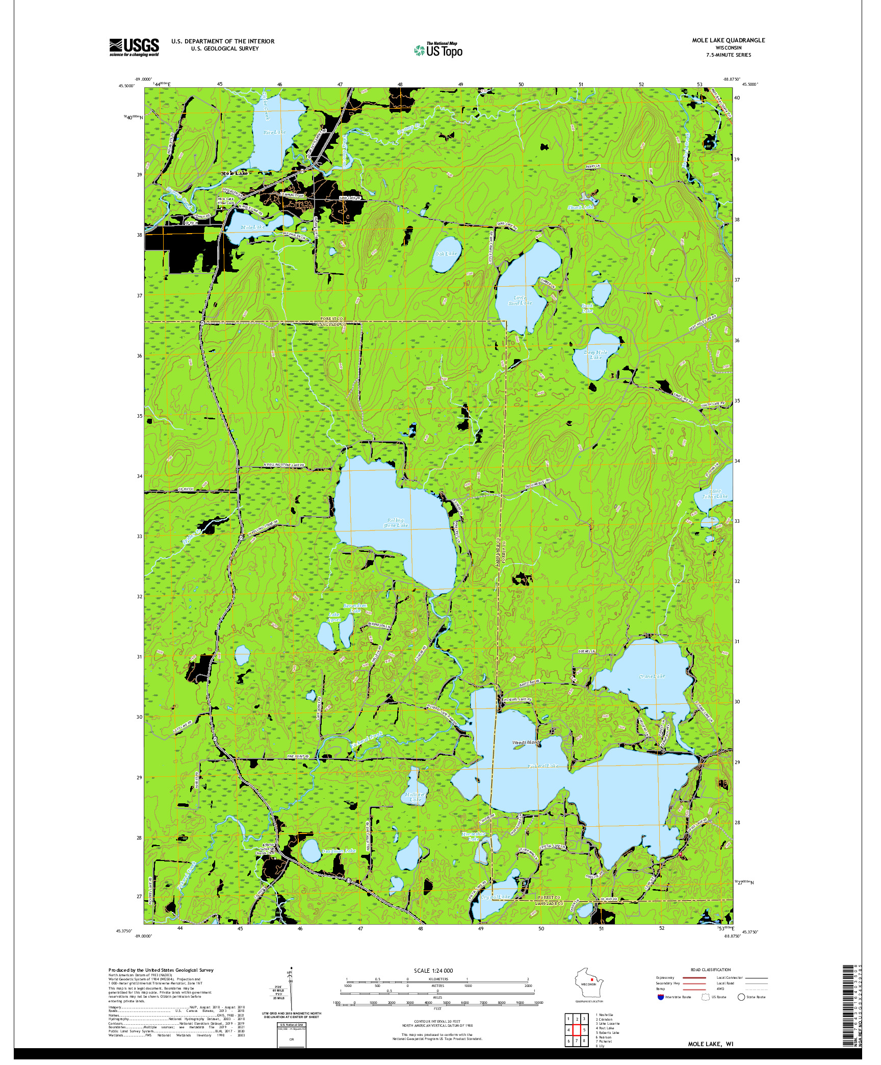US TOPO 7.5-MINUTE MAP FOR MOLE LAKE, WI