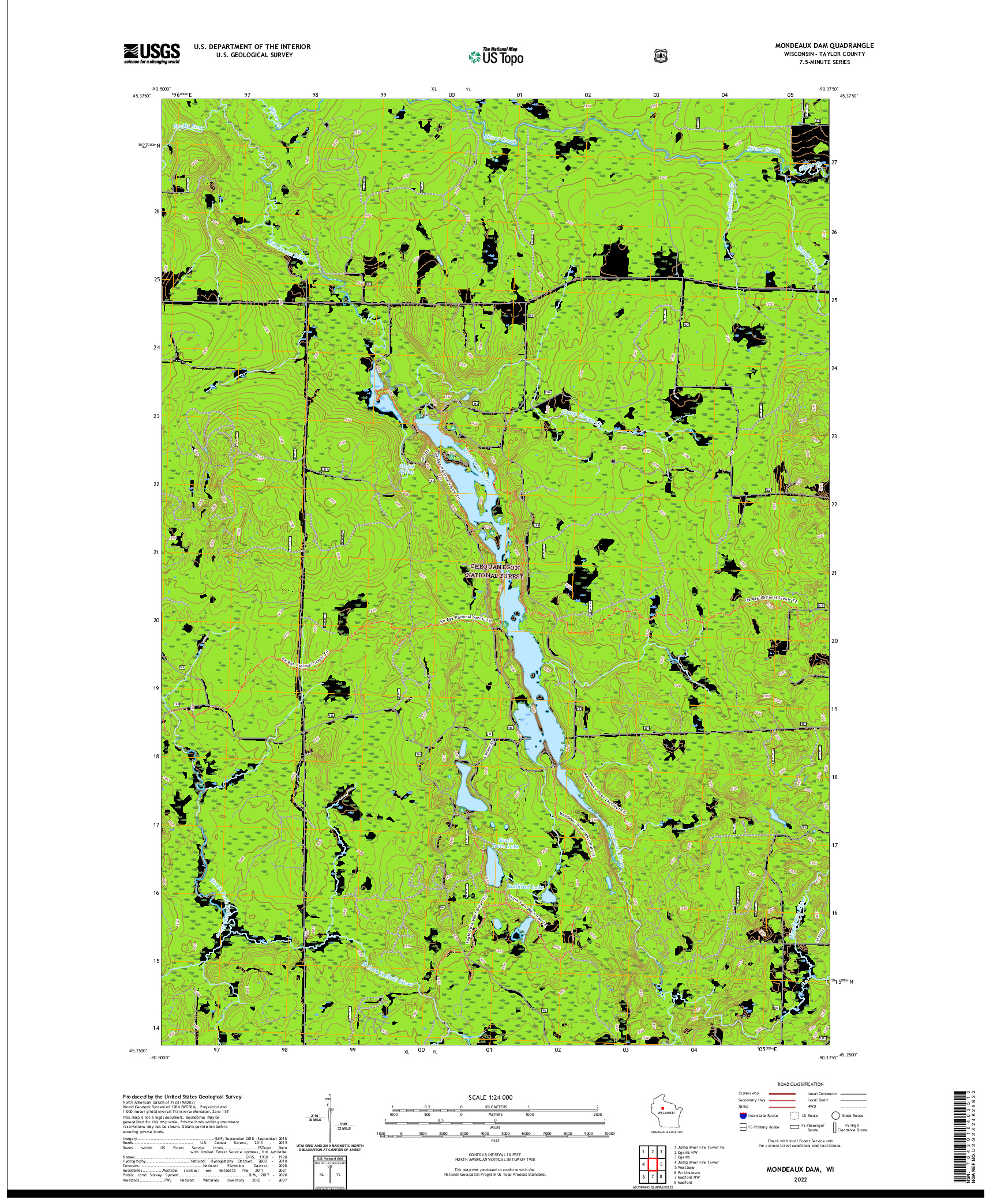 US TOPO 7.5-MINUTE MAP FOR MONDEAUX DAM, WI
