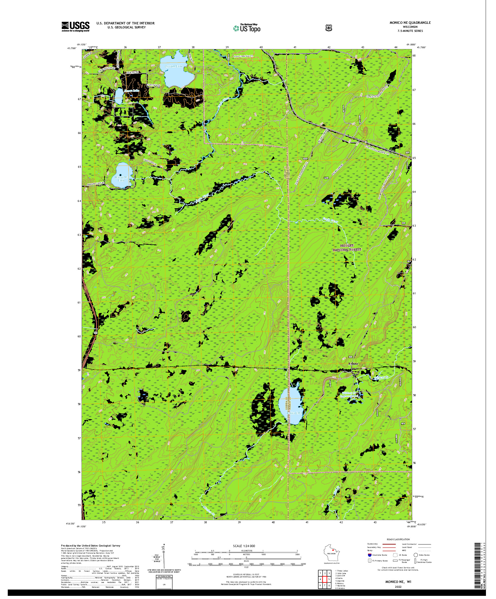 US TOPO 7.5-MINUTE MAP FOR MONICO NE, WI