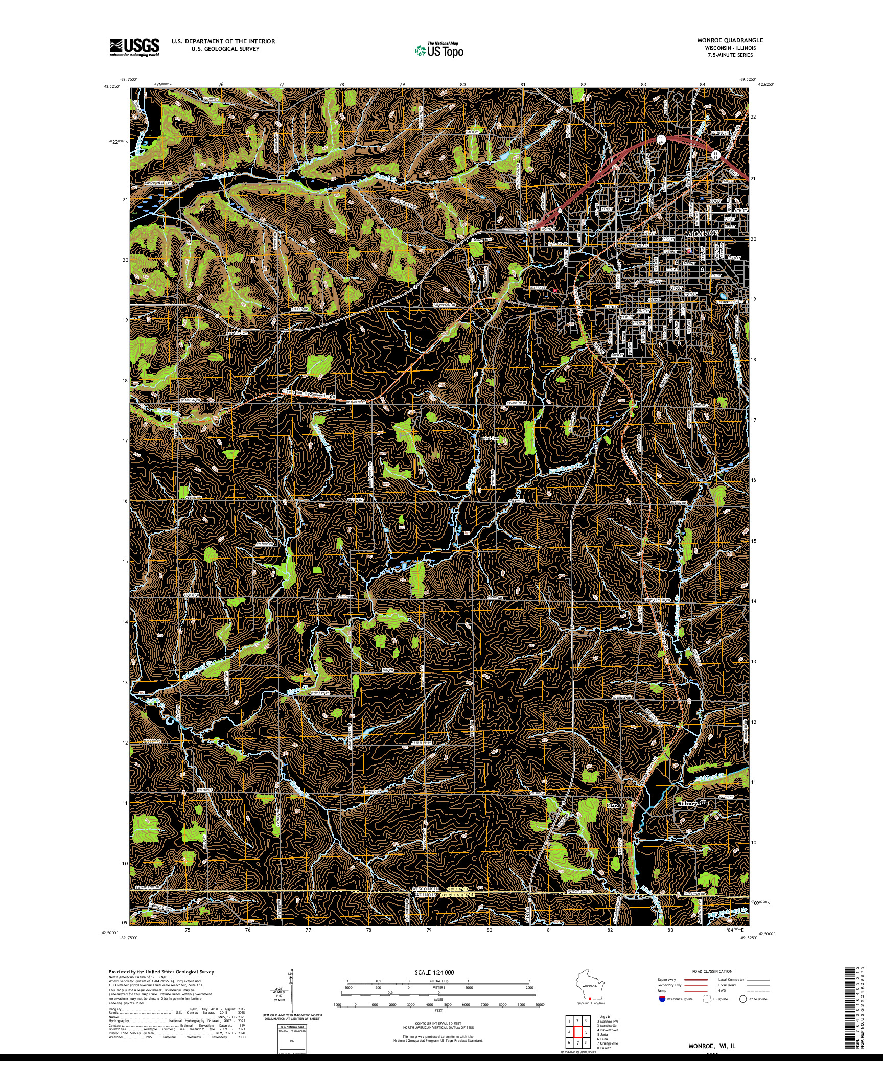 US TOPO 7.5-MINUTE MAP FOR MONROE, WI,IL