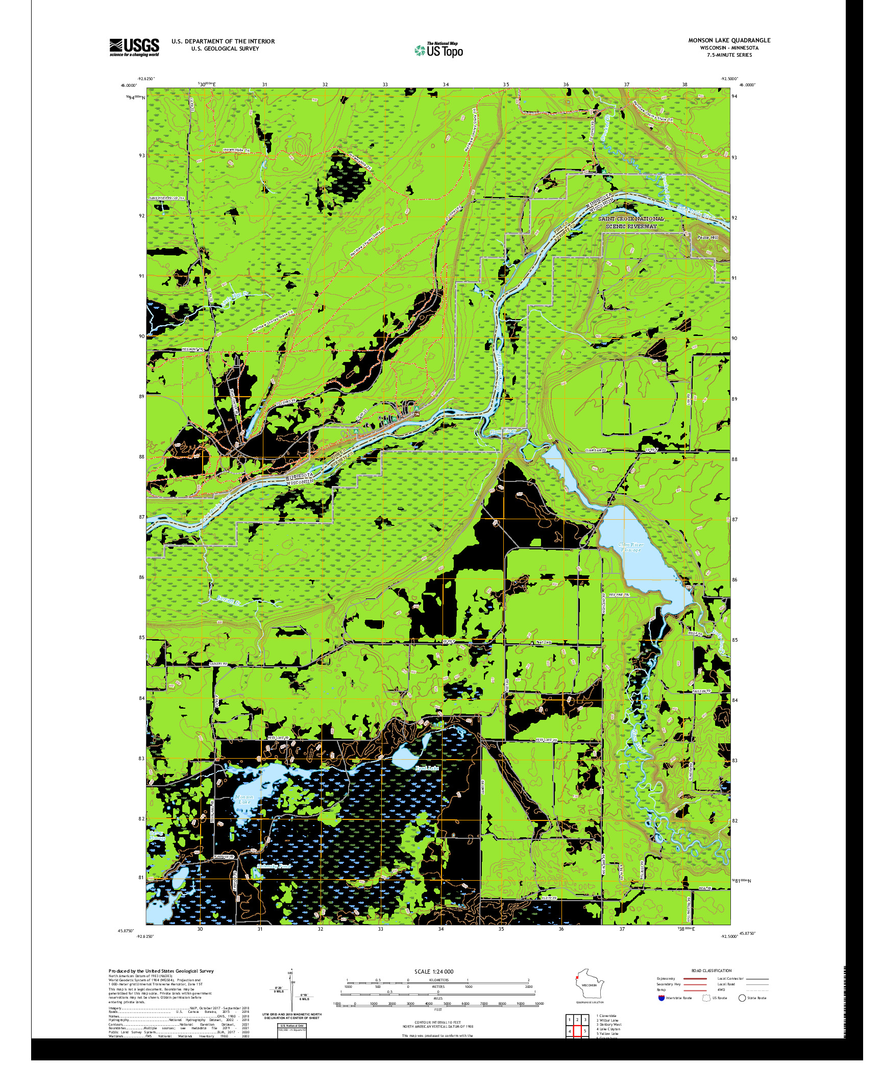 US TOPO 7.5-MINUTE MAP FOR MONSON LAKE, WI,MN