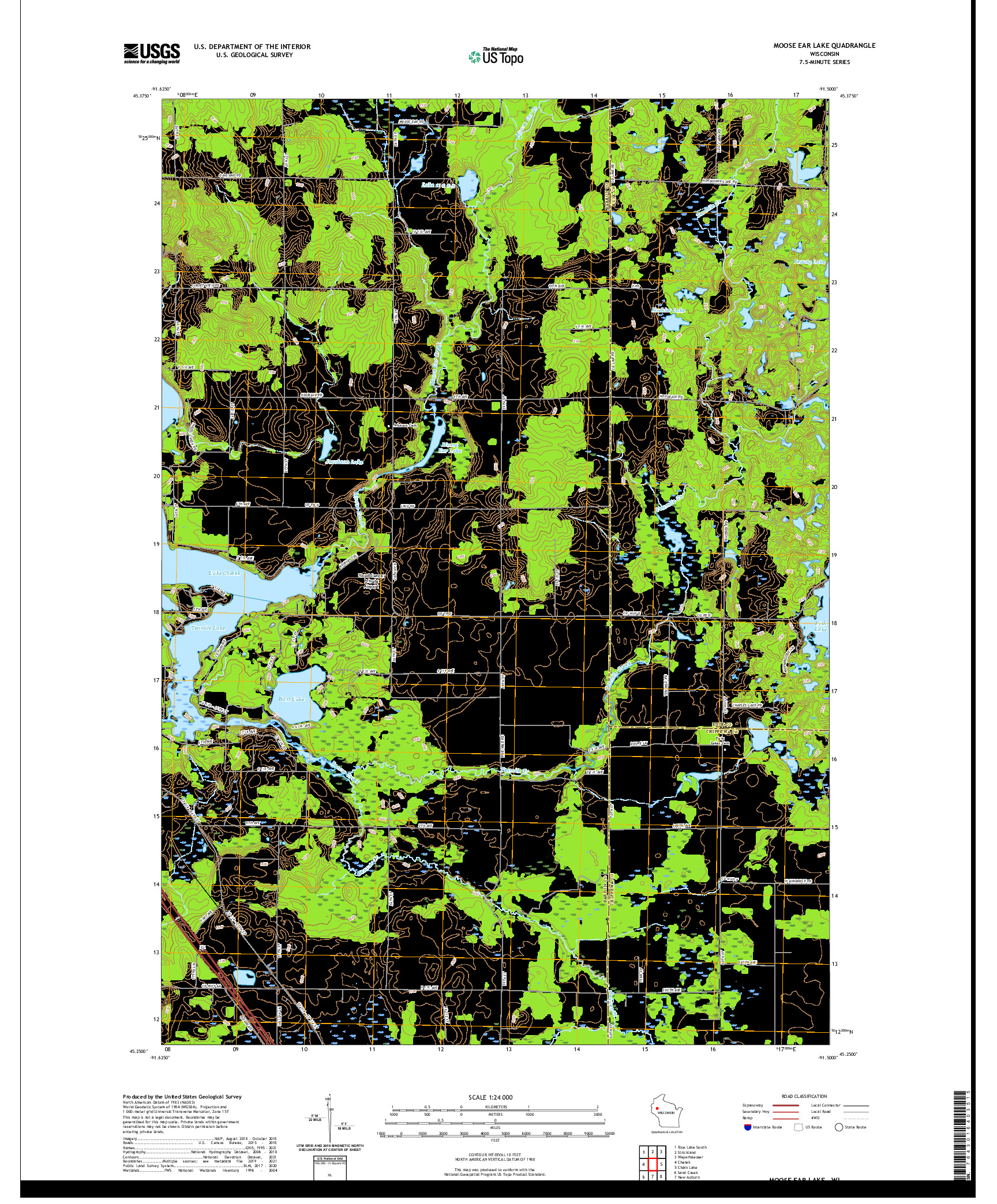 US TOPO 7.5-MINUTE MAP FOR MOOSE EAR LAKE, WI