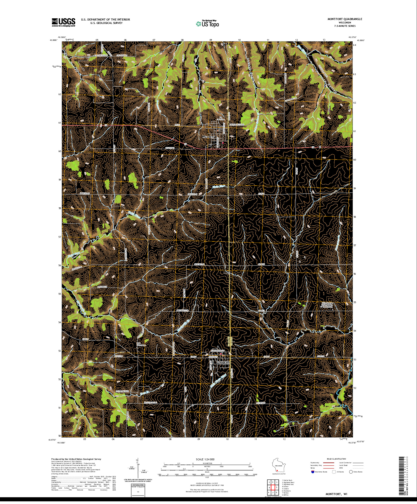 US TOPO 7.5-MINUTE MAP FOR MONTFORT, WI