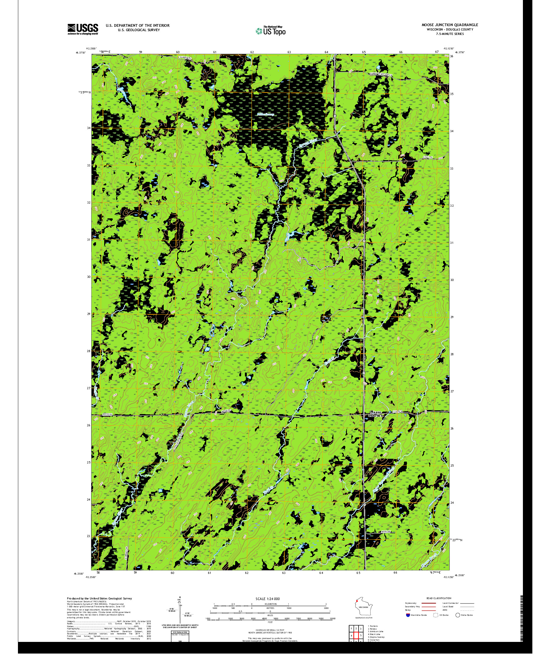 US TOPO 7.5-MINUTE MAP FOR MOOSE JUNCTION, WI