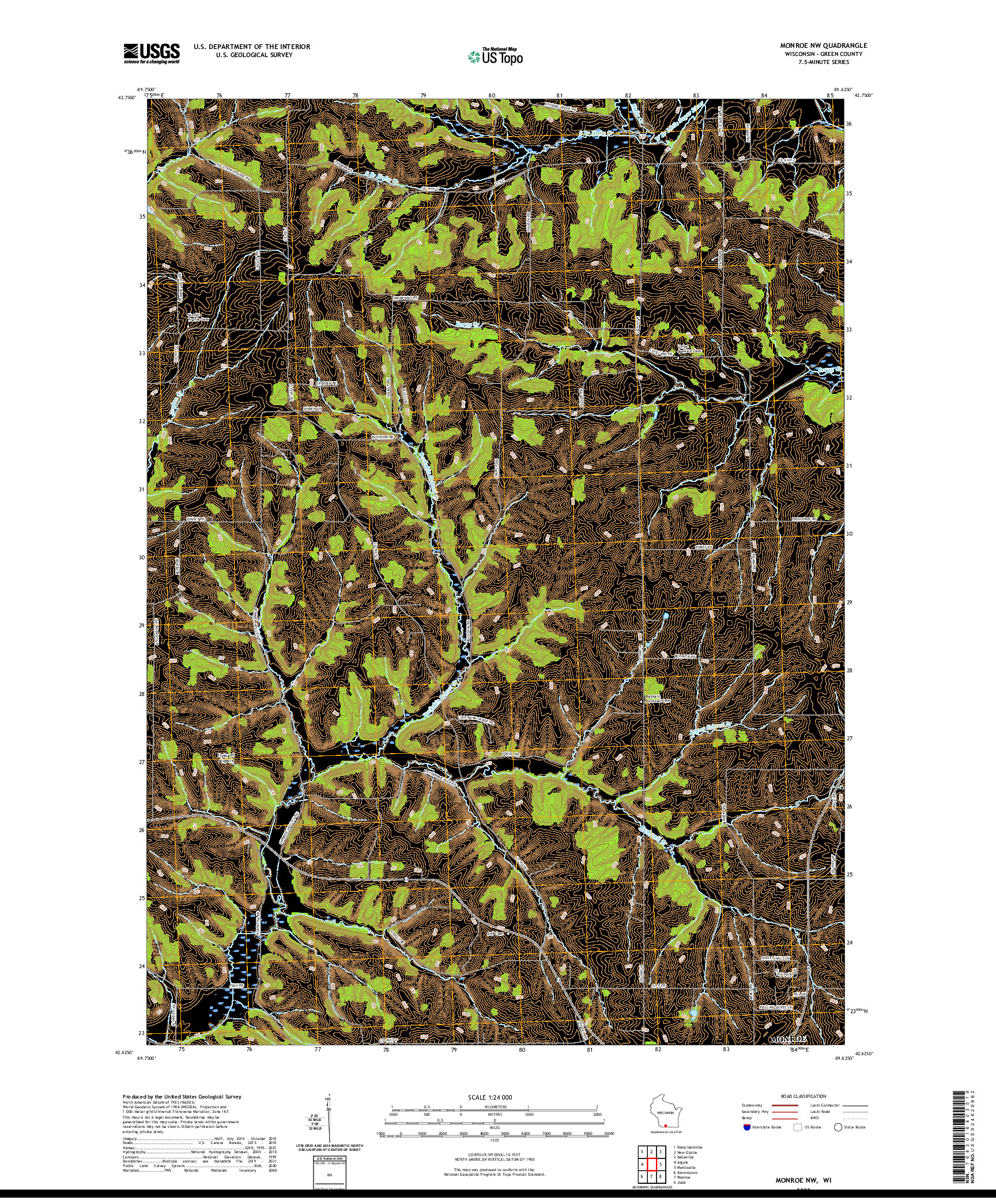 US TOPO 7.5-MINUTE MAP FOR MONROE NW, WI