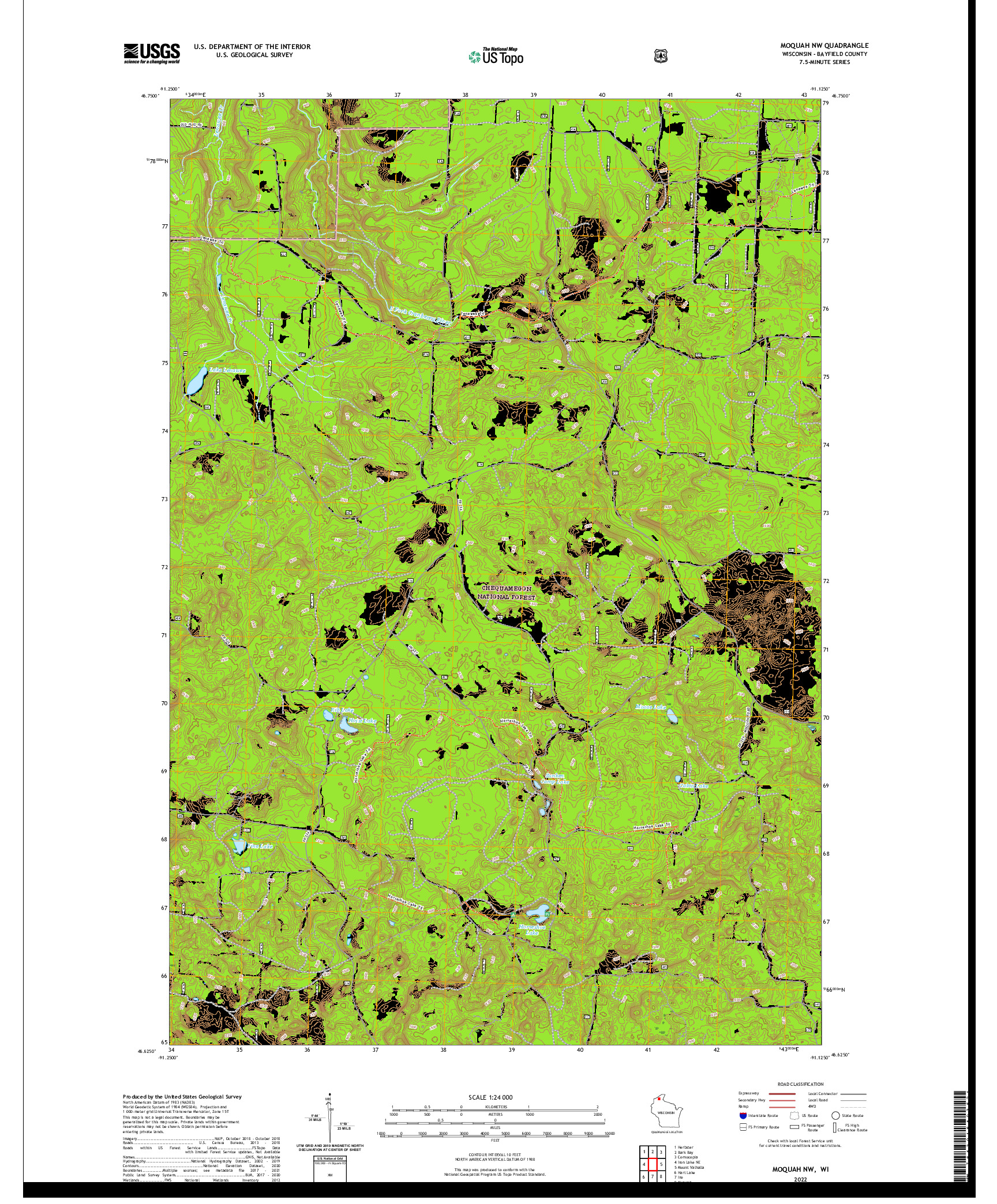 US TOPO 7.5-MINUTE MAP FOR MOQUAH NW, WI