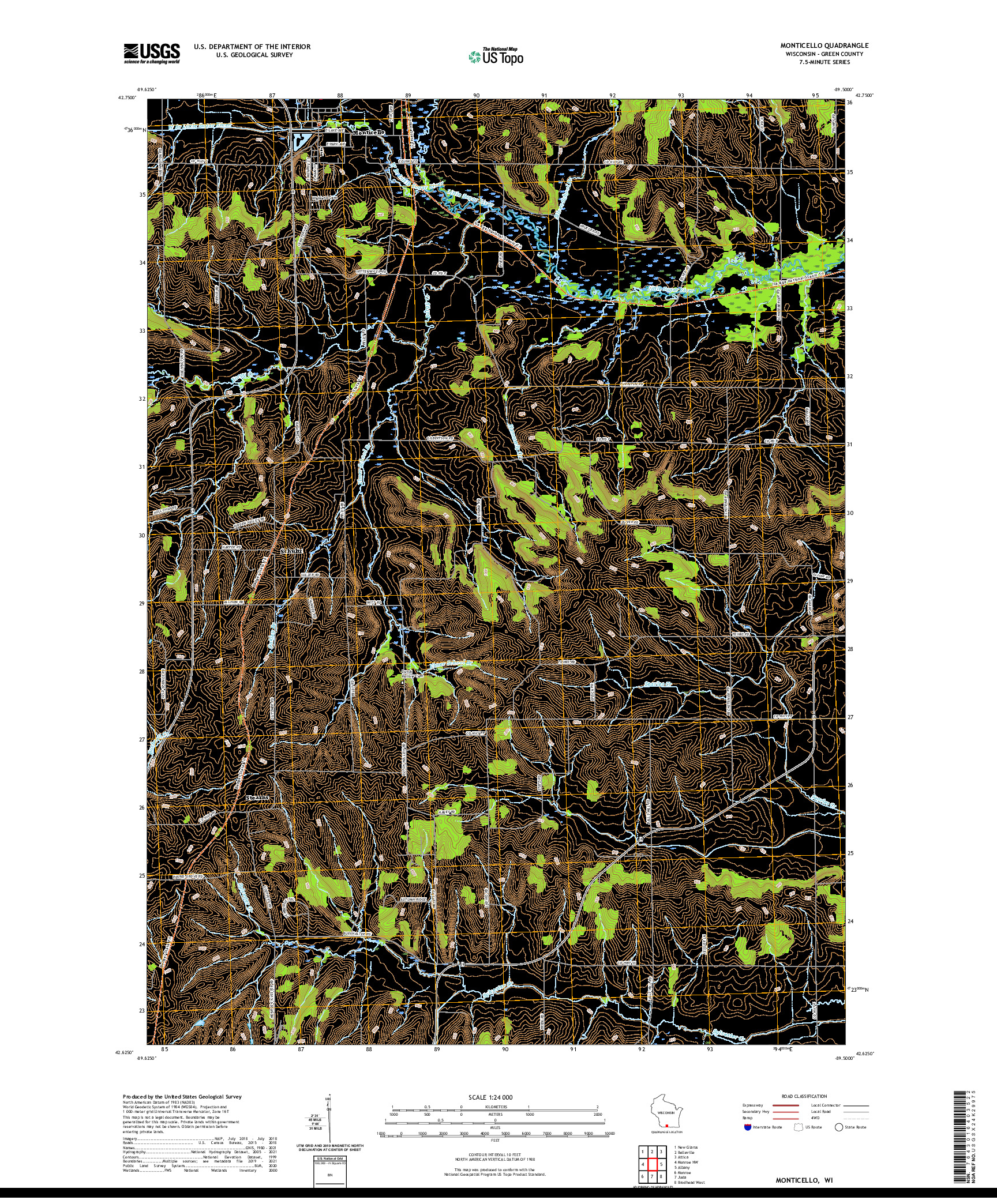 US TOPO 7.5-MINUTE MAP FOR MONTICELLO, WI