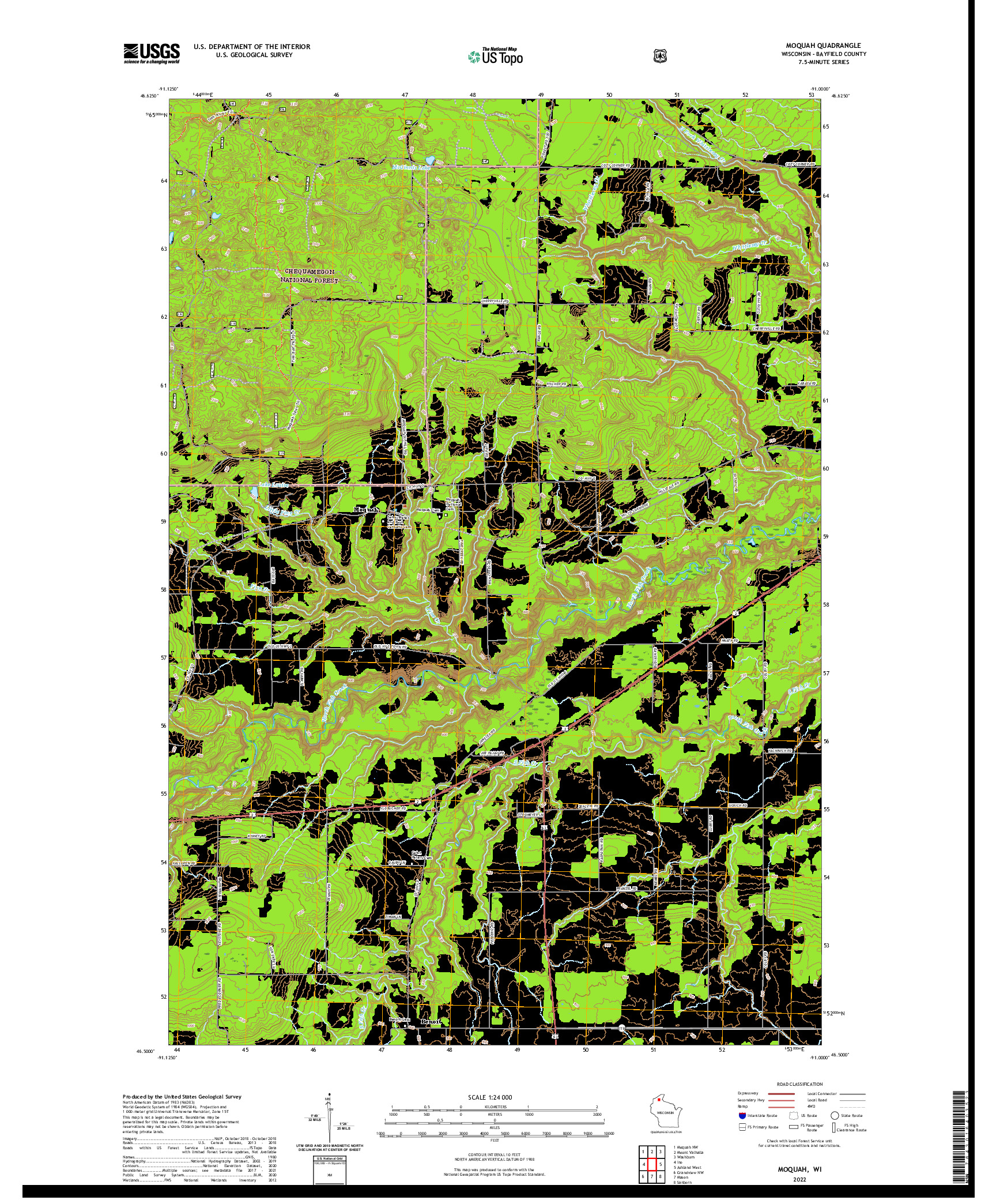 US TOPO 7.5-MINUTE MAP FOR MOQUAH, WI