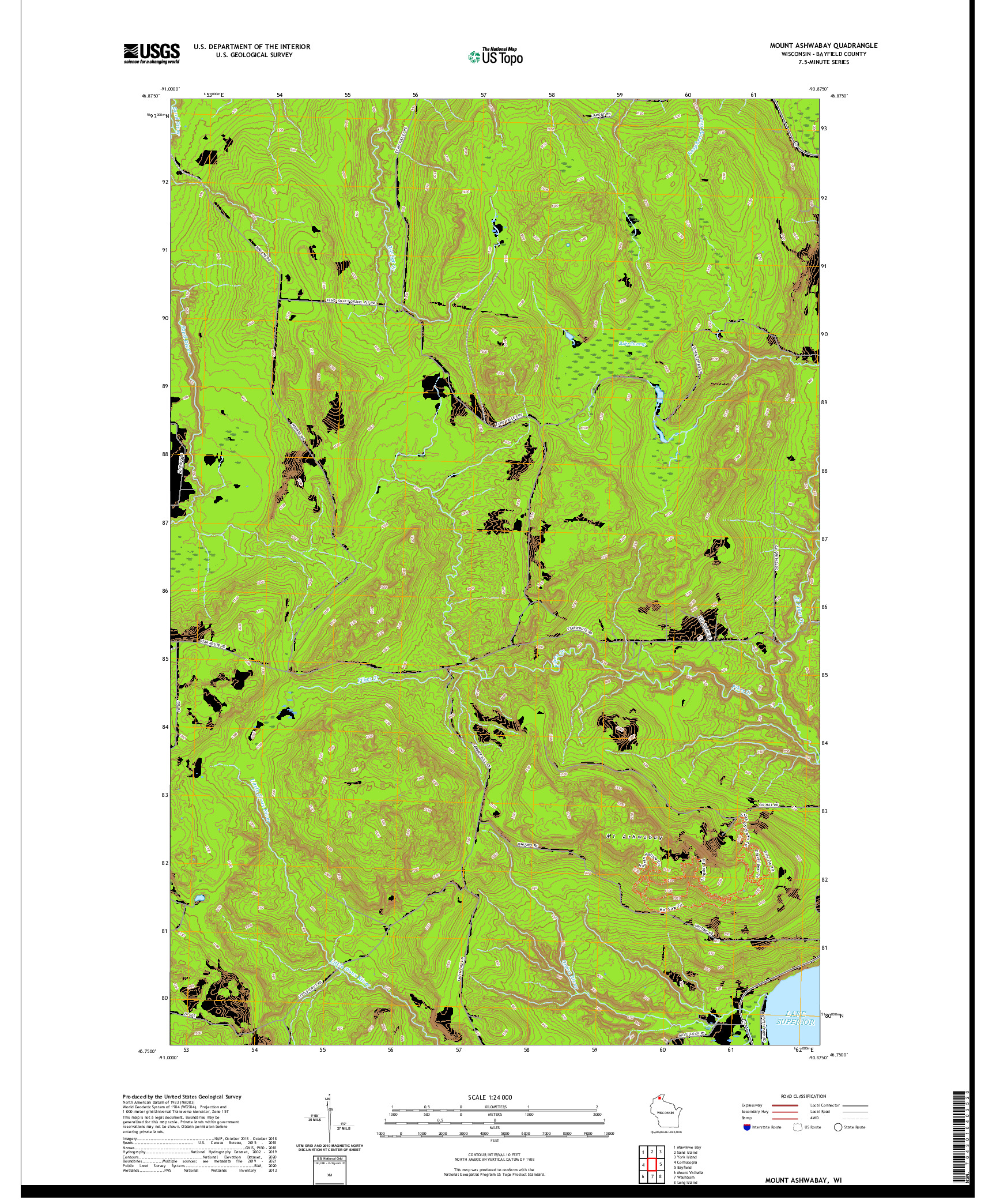 US TOPO 7.5-MINUTE MAP FOR MOUNT ASHWABAY, WI