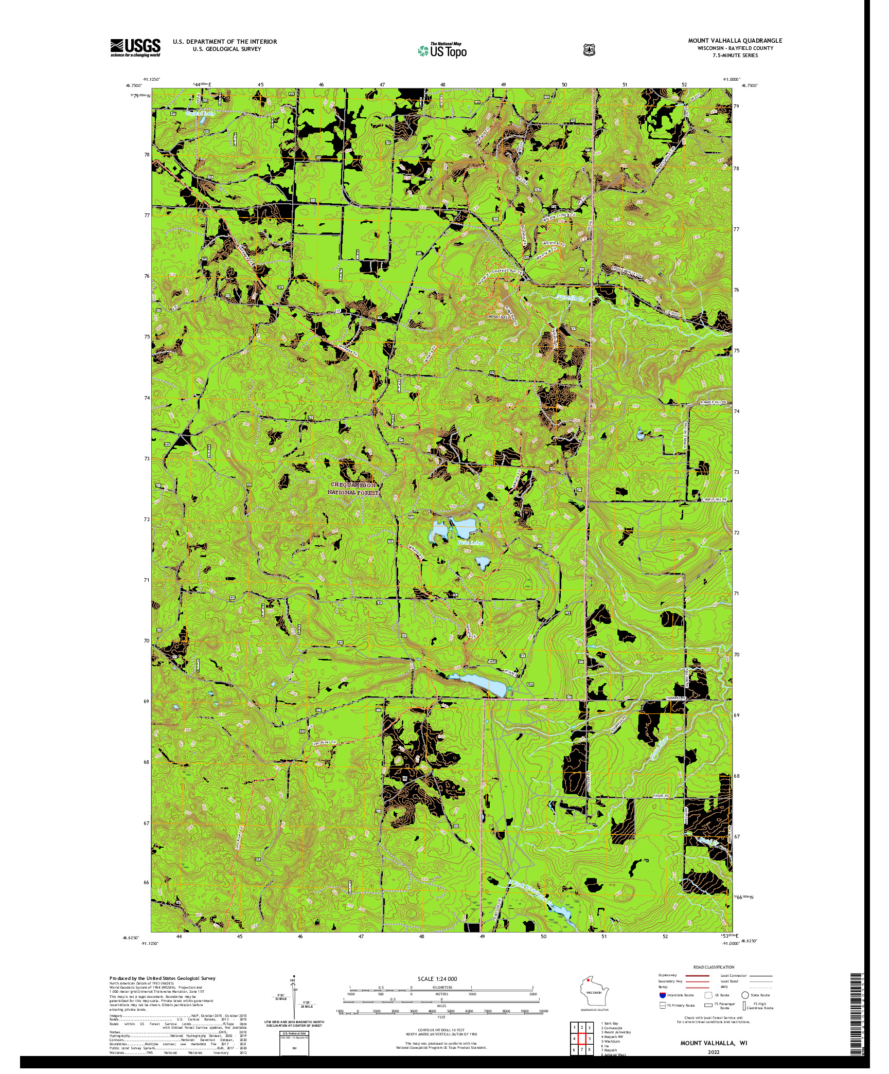 US TOPO 7.5-MINUTE MAP FOR MOUNT VALHALLA, WI