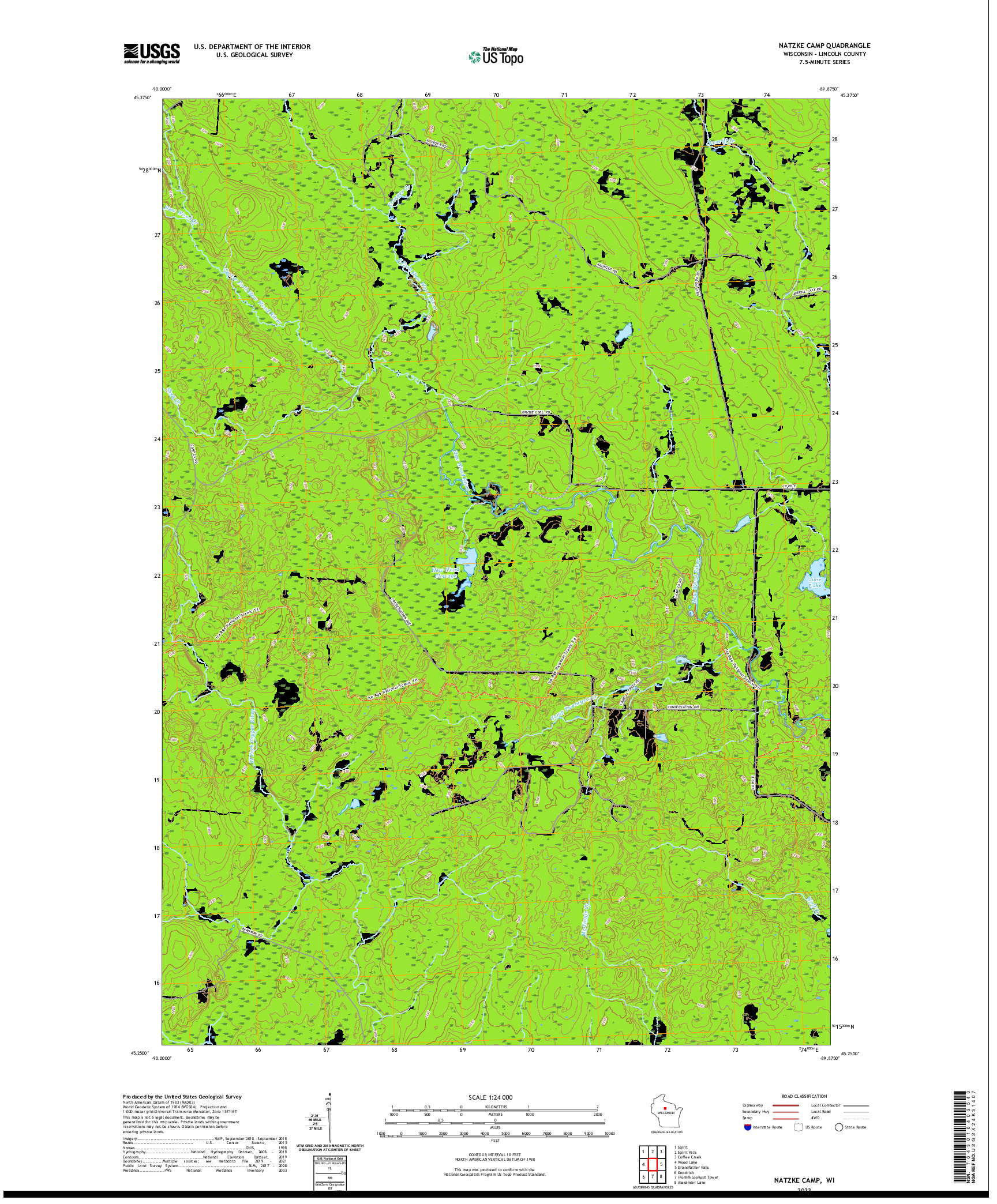 US TOPO 7.5-MINUTE MAP FOR NATZKE CAMP, WI