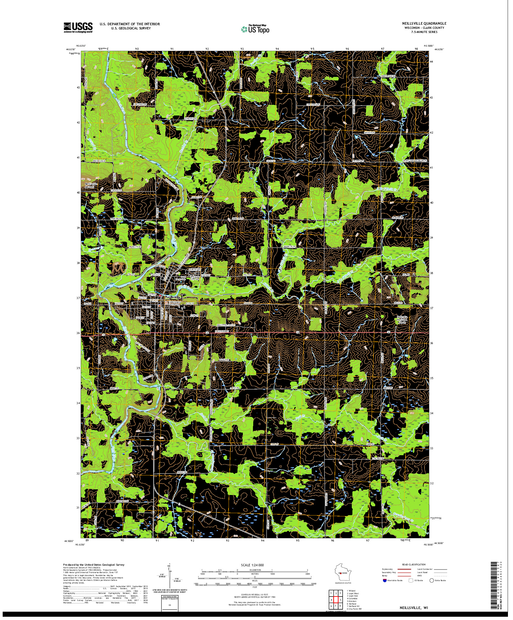 US TOPO 7.5-MINUTE MAP FOR NEILLSVILLE, WI