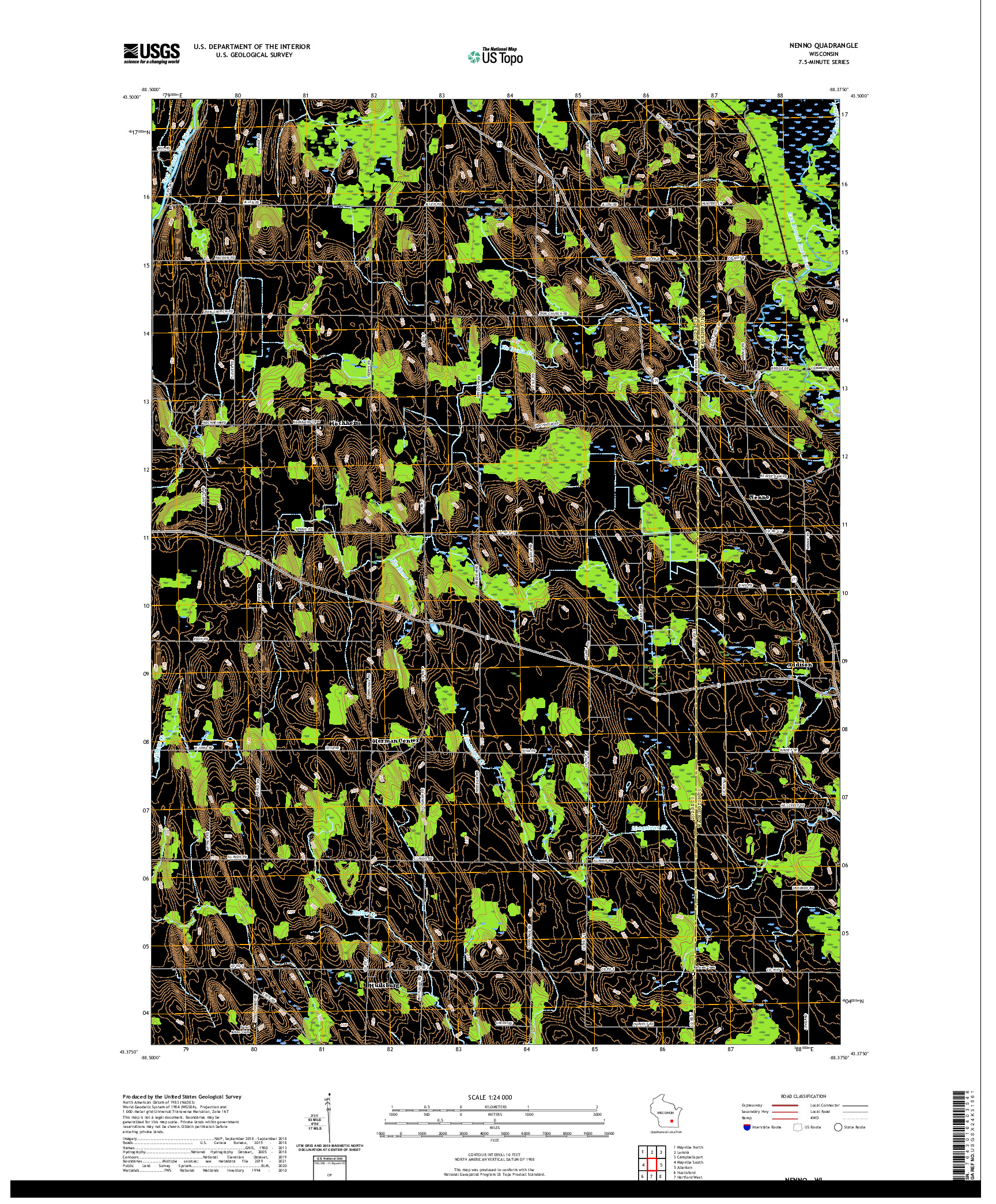 US TOPO 7.5-MINUTE MAP FOR NENNO, WI