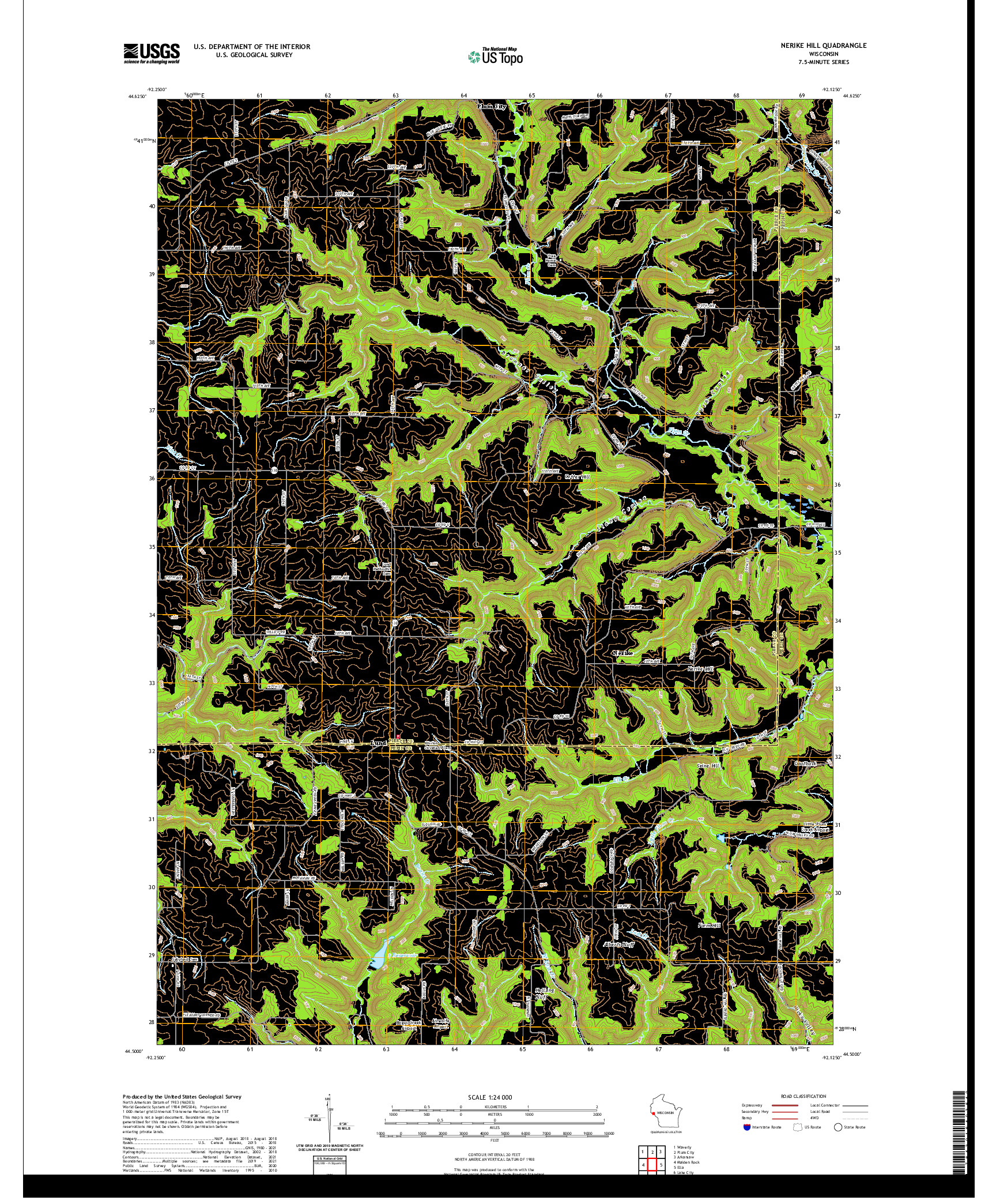 US TOPO 7.5-MINUTE MAP FOR NERIKE HILL, WI