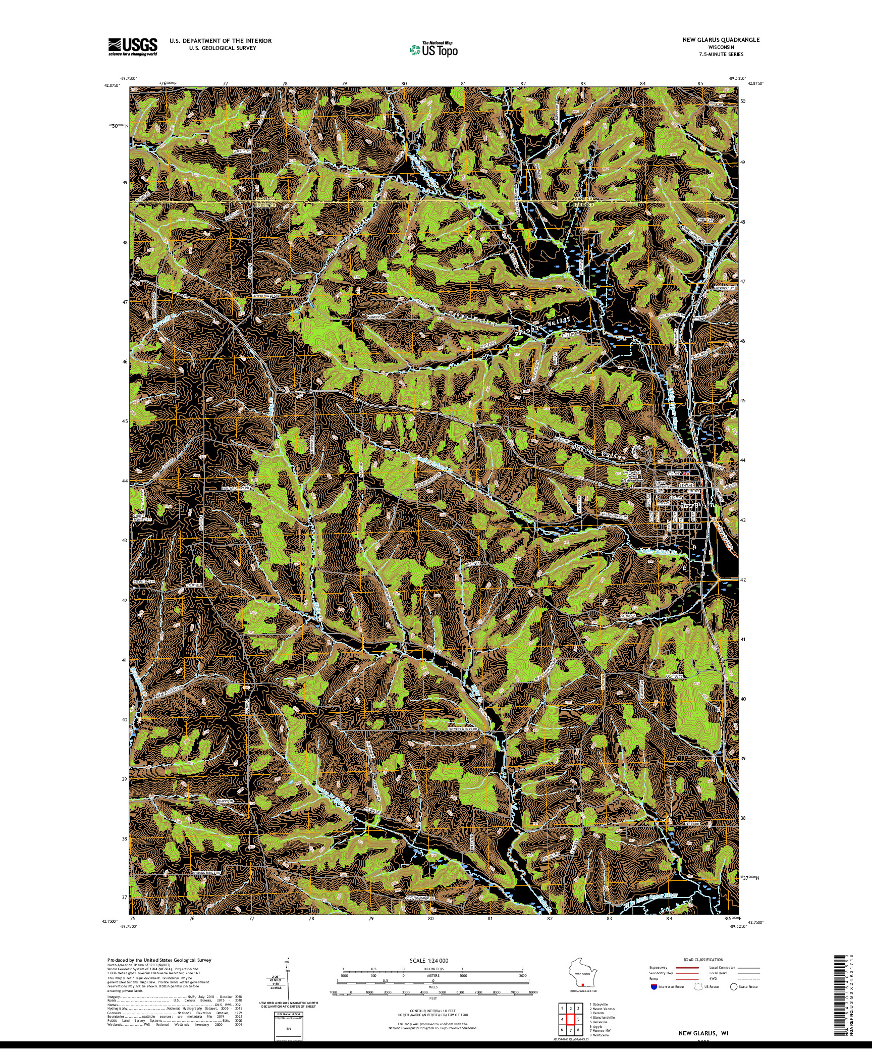 US TOPO 7.5-MINUTE MAP FOR NEW GLARUS, WI