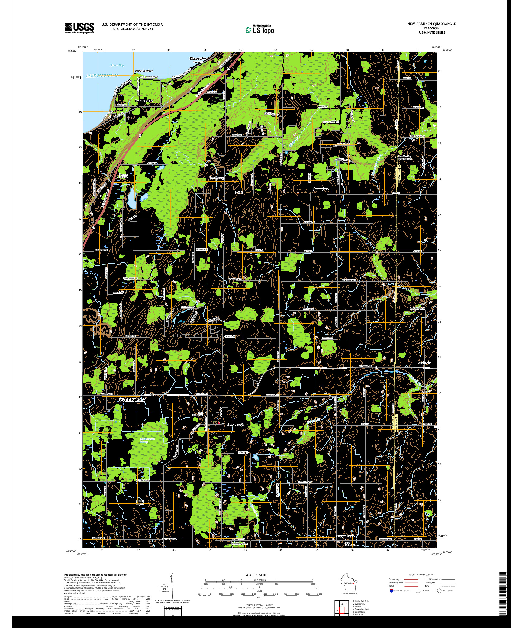 US TOPO 7.5-MINUTE MAP FOR NEW FRANKEN, WI