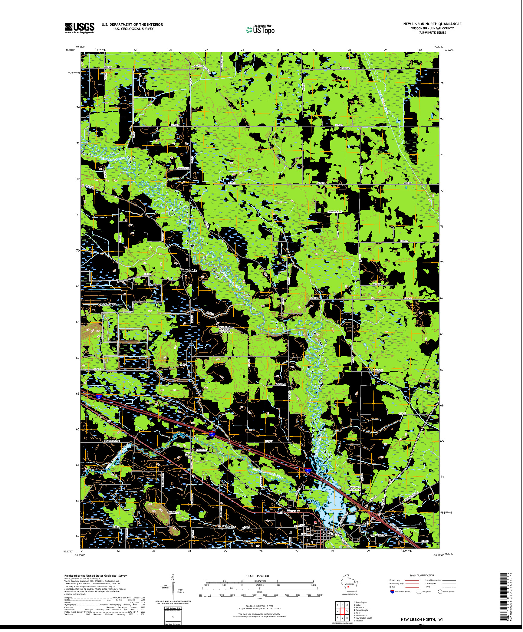 US TOPO 7.5-MINUTE MAP FOR NEW LISBON NORTH, WI