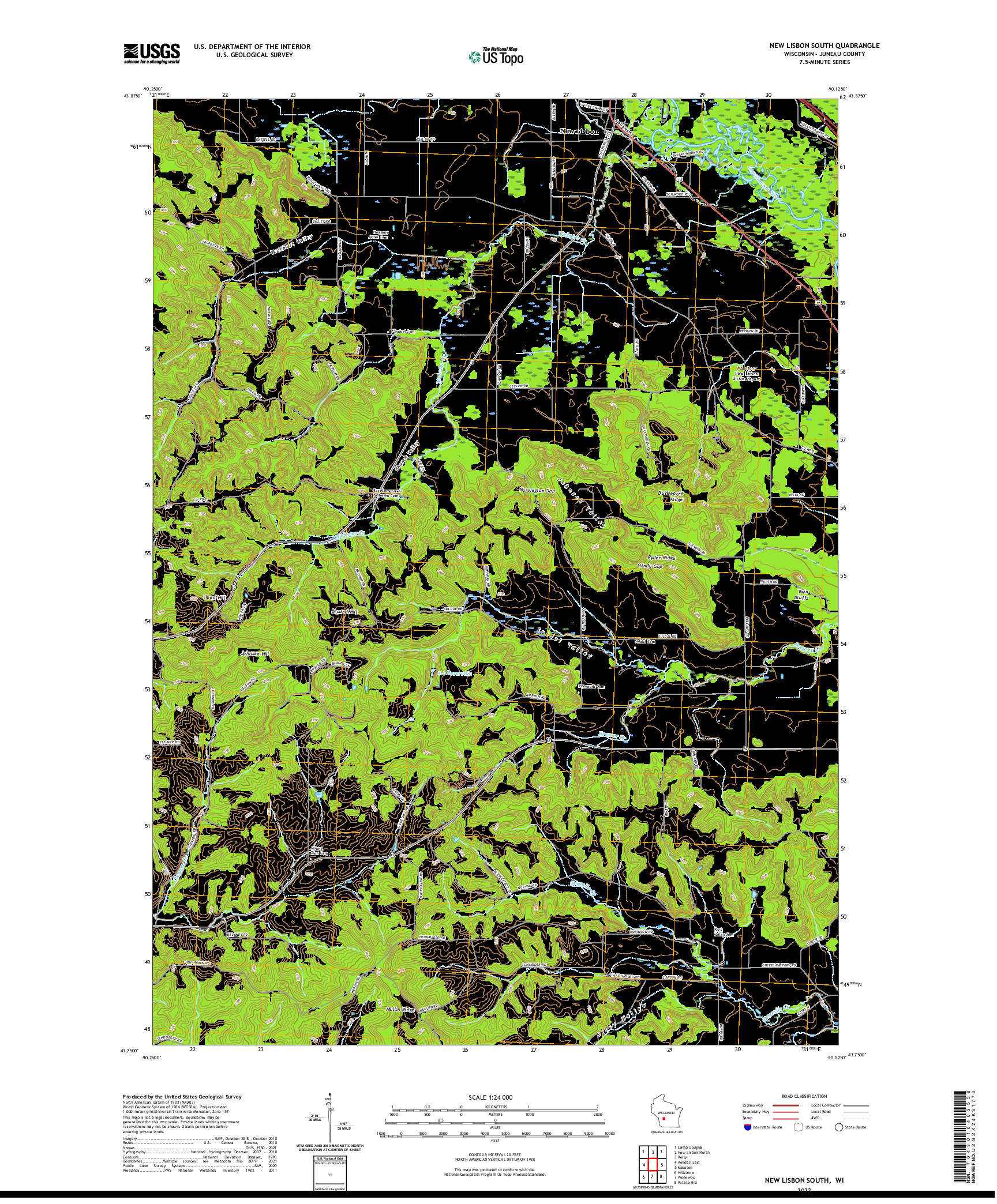 US TOPO 7.5-MINUTE MAP FOR NEW LISBON SOUTH, WI