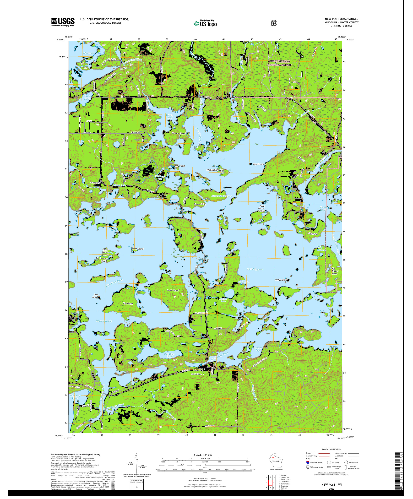 US TOPO 7.5-MINUTE MAP FOR NEW POST, WI