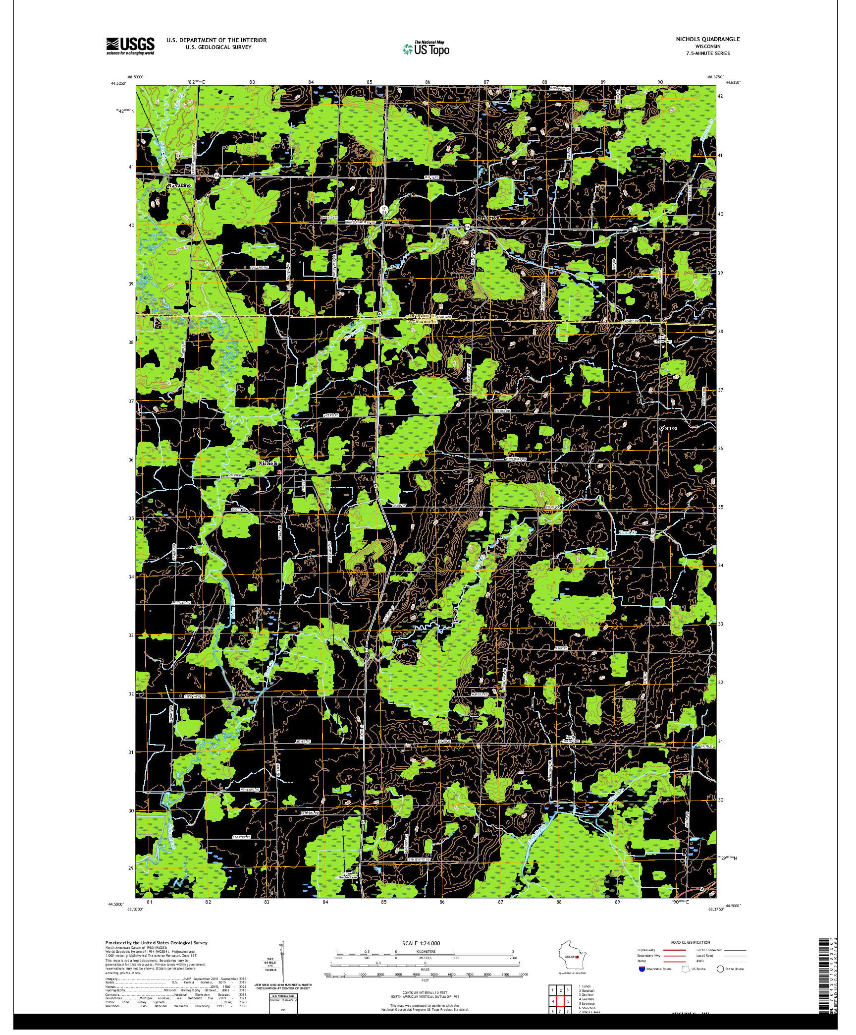 US TOPO 7.5-MINUTE MAP FOR NICHOLS, WI