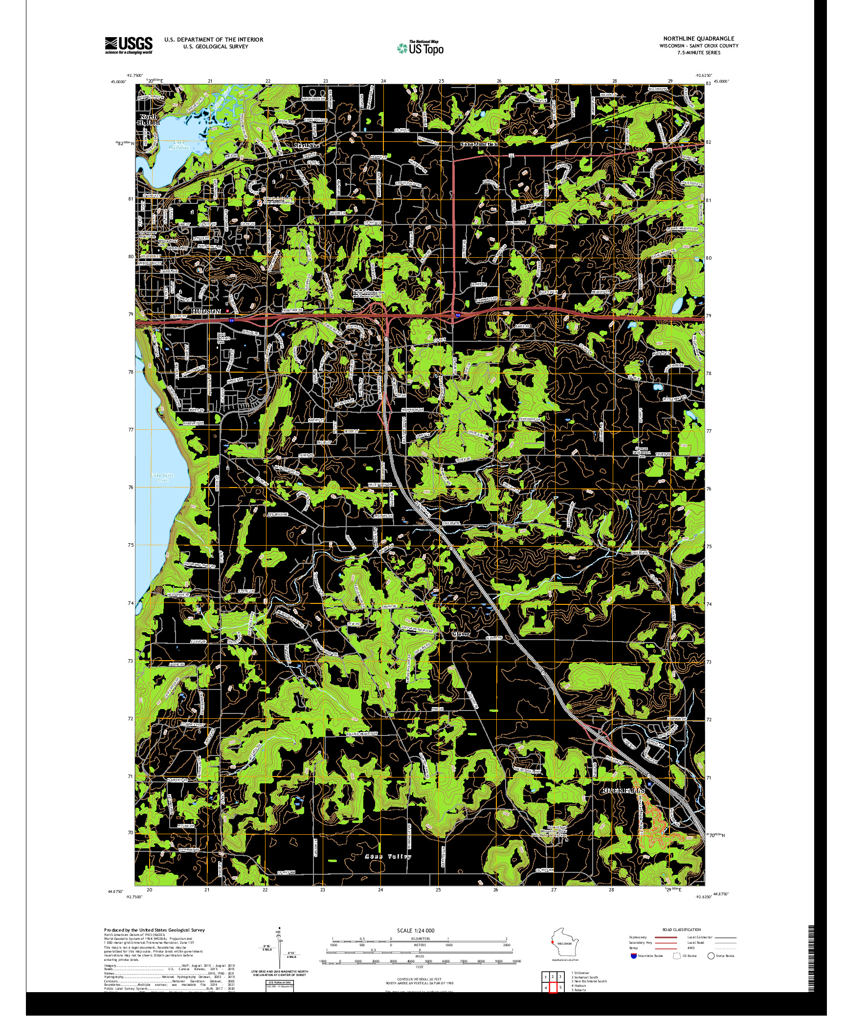 US TOPO 7.5-MINUTE MAP FOR NORTHLINE, WI