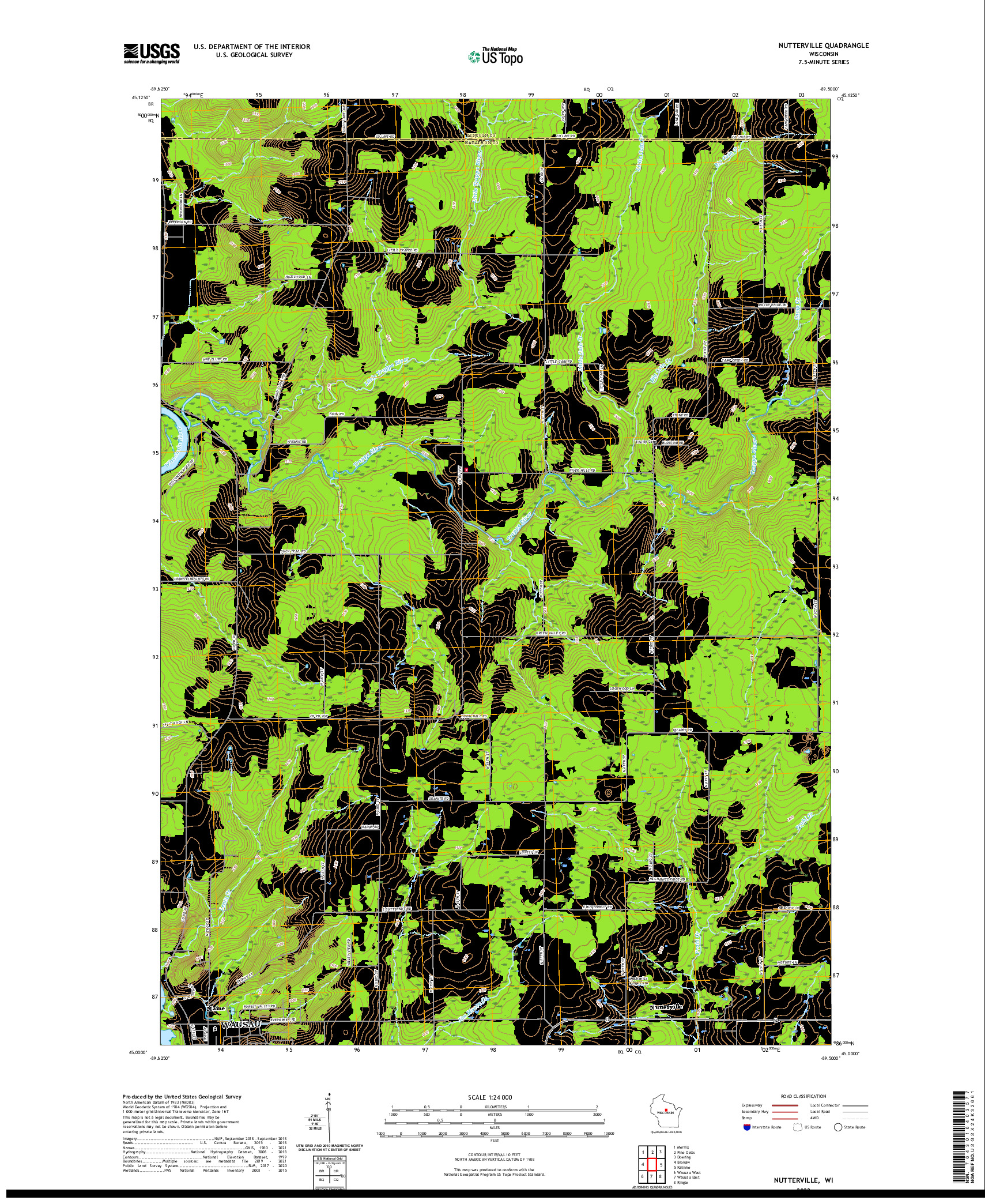 US TOPO 7.5-MINUTE MAP FOR NUTTERVILLE, WI