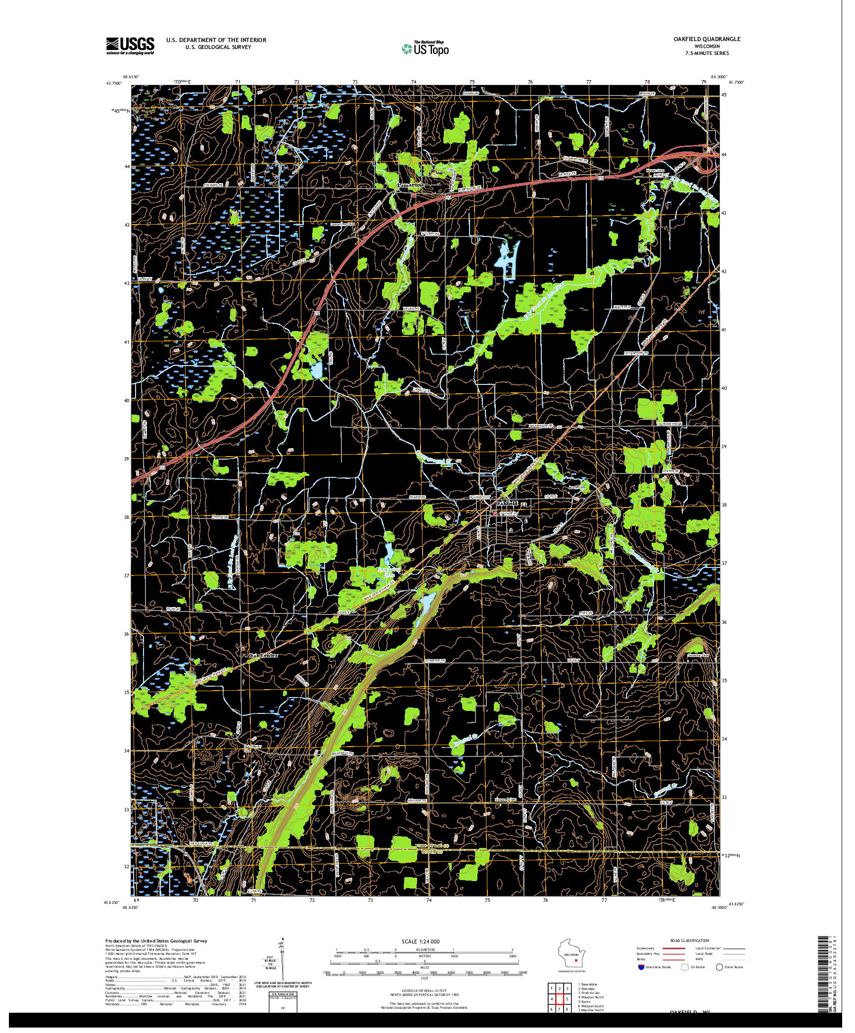 US TOPO 7.5-MINUTE MAP FOR OAKFIELD, WI