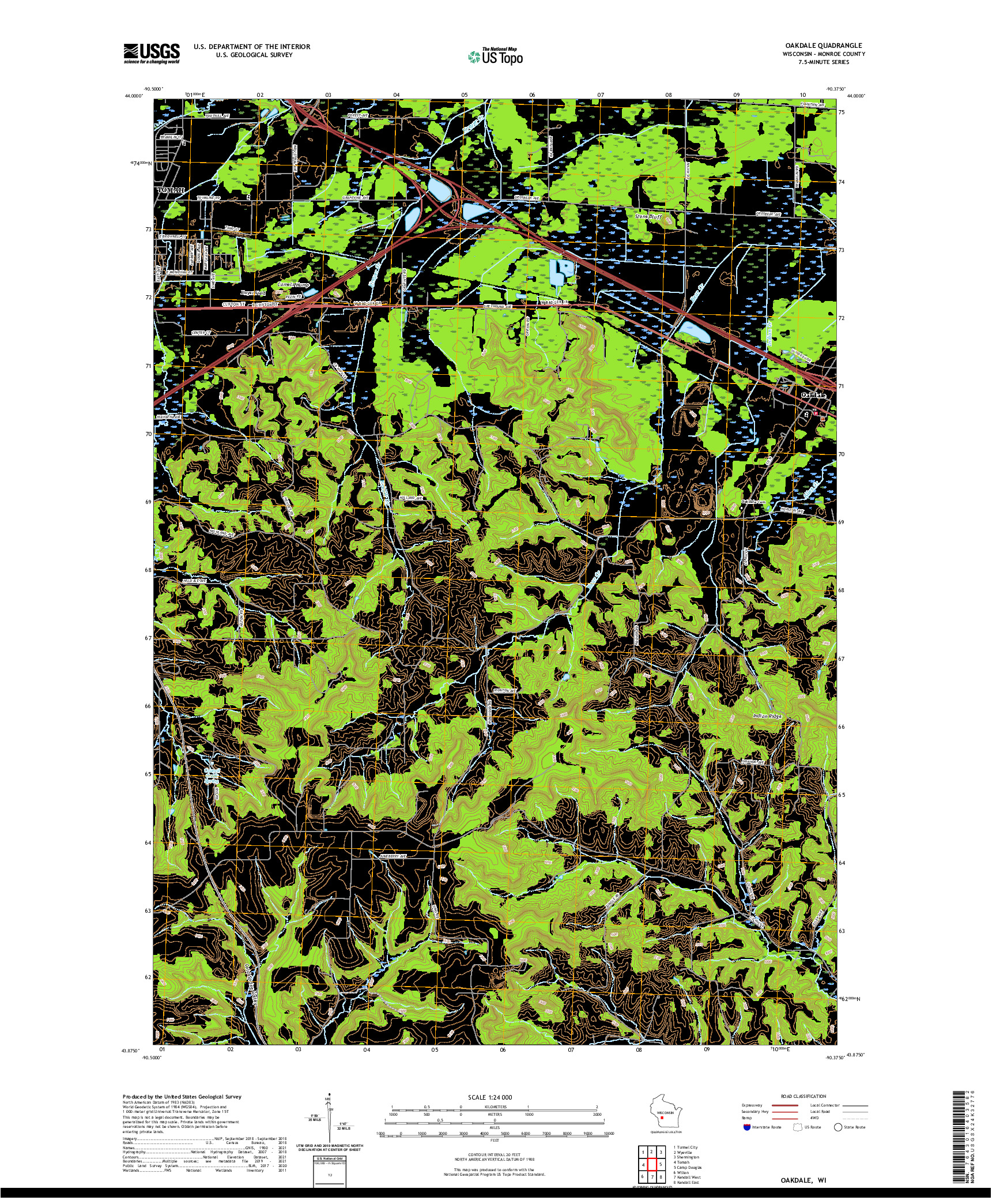 US TOPO 7.5-MINUTE MAP FOR OAKDALE, WI