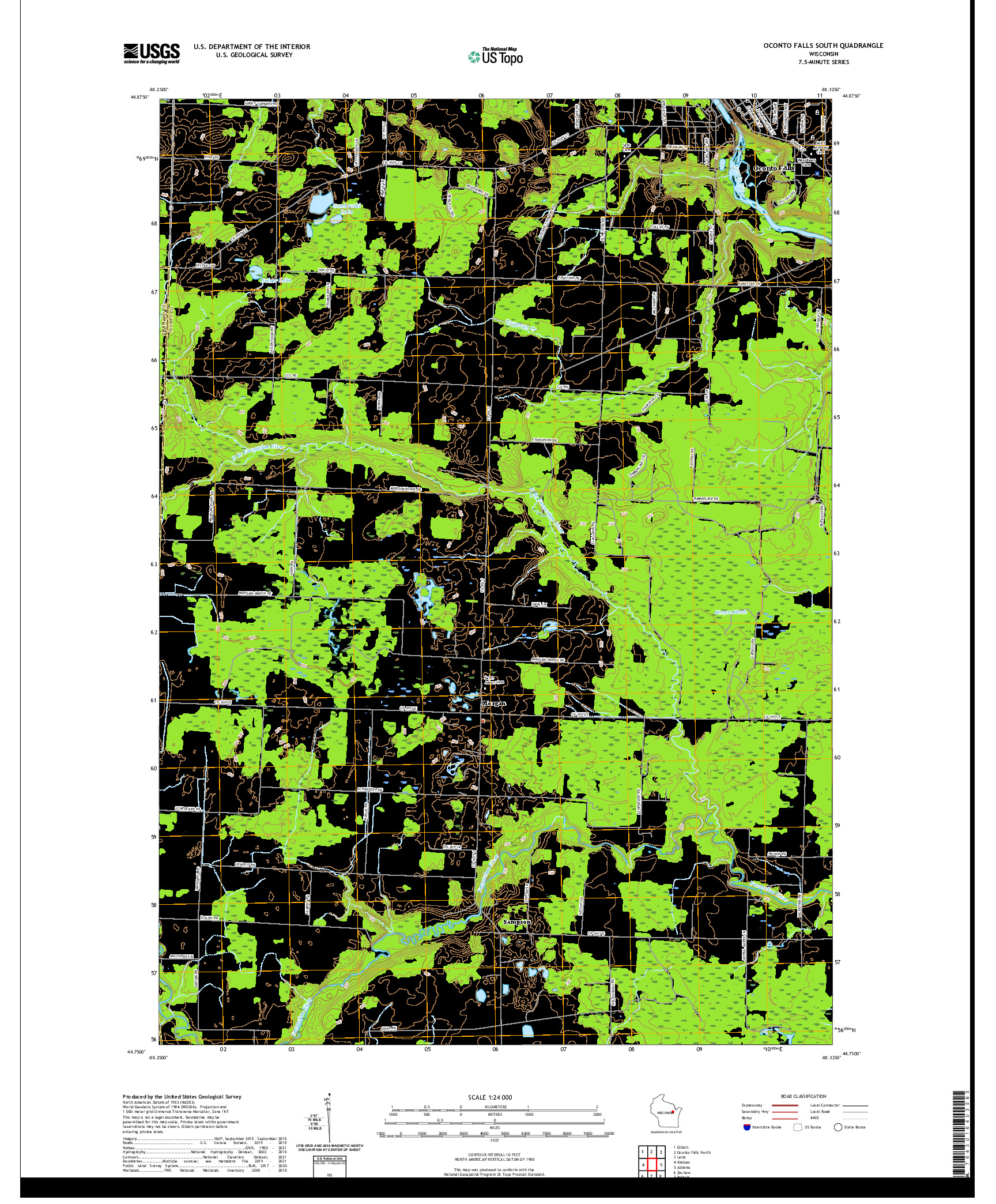 US TOPO 7.5-MINUTE MAP FOR OCONTO FALLS SOUTH, WI