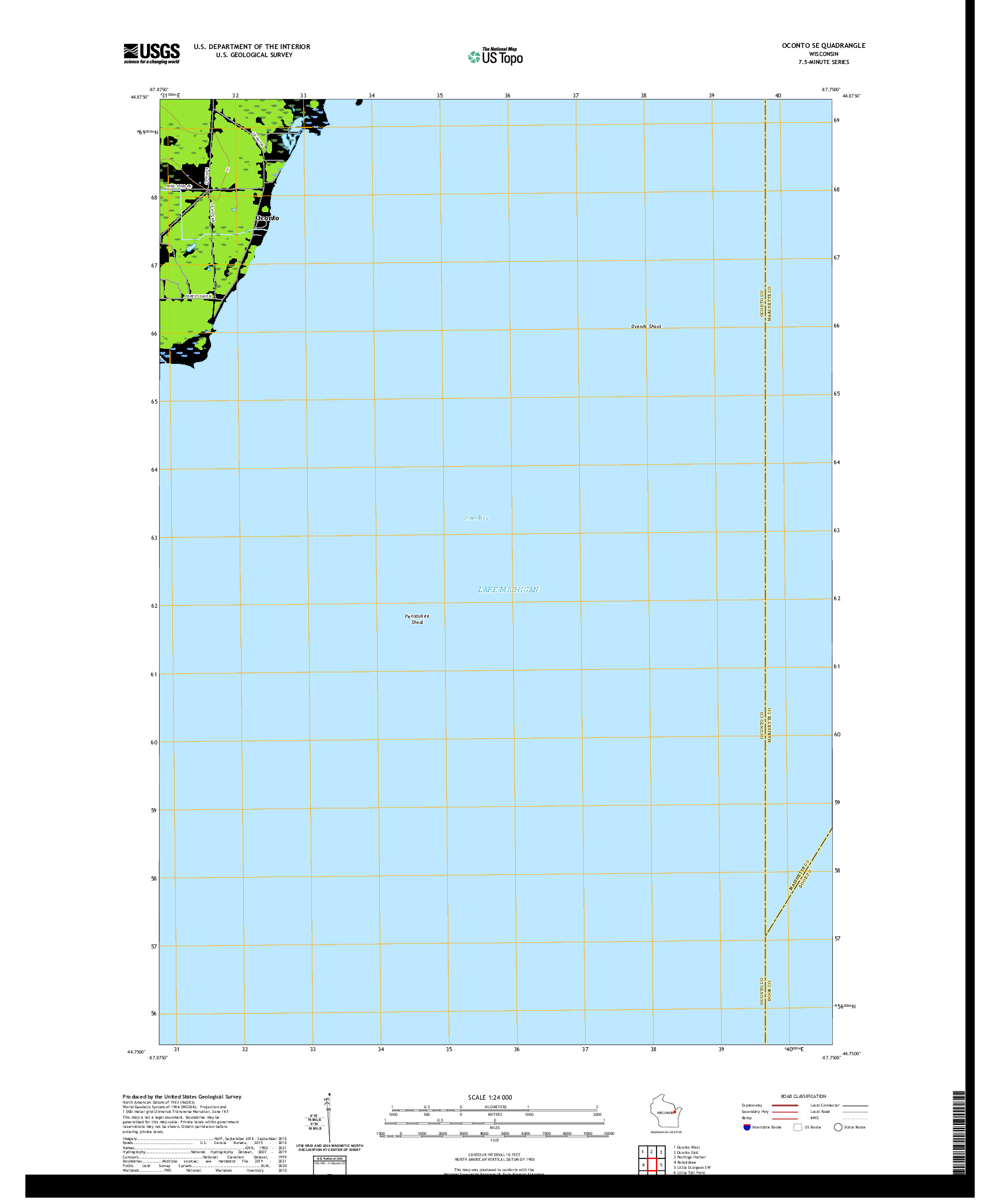 US TOPO 7.5-MINUTE MAP FOR OCONTO SE, WI