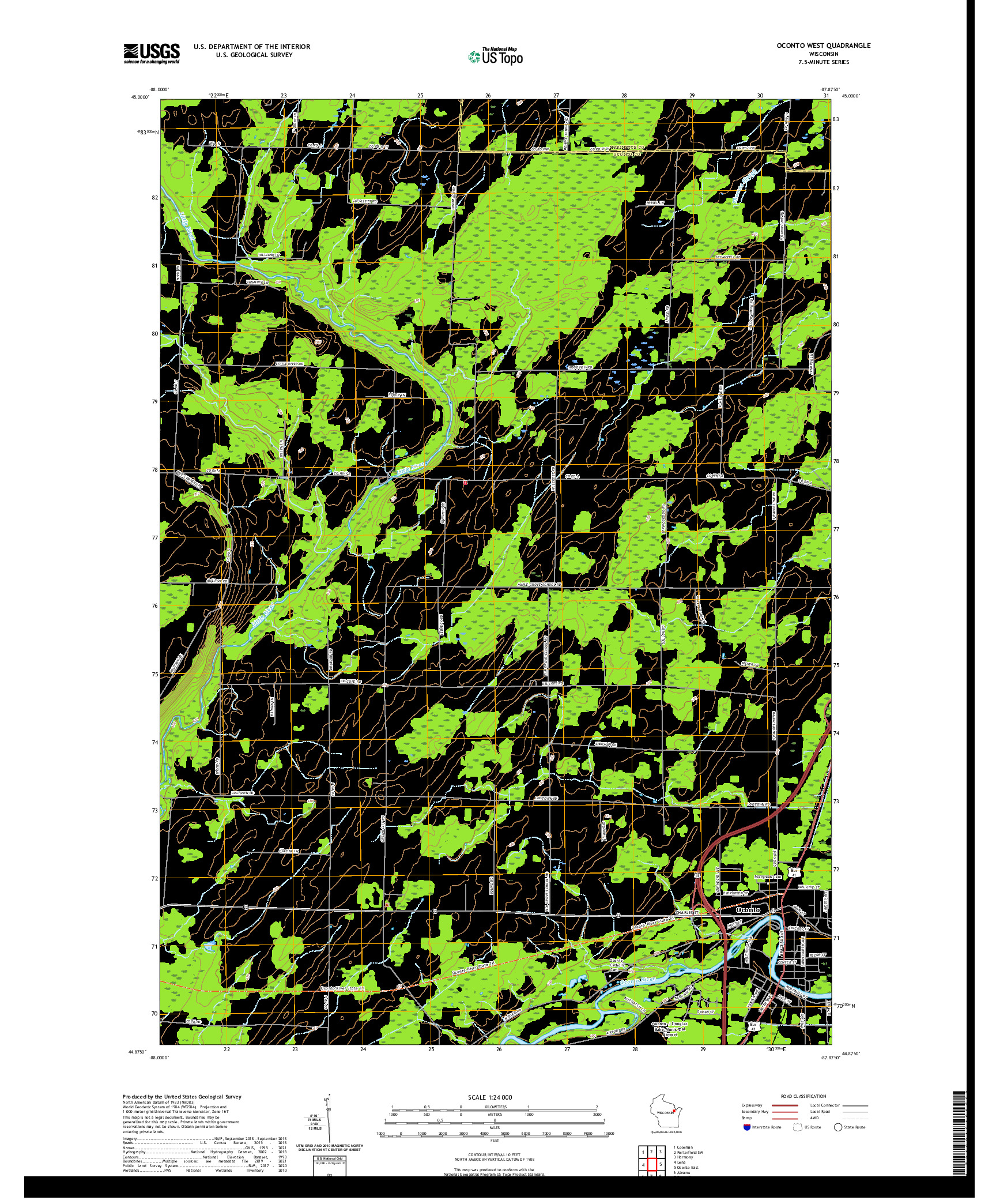 US TOPO 7.5-MINUTE MAP FOR OCONTO WEST, WI