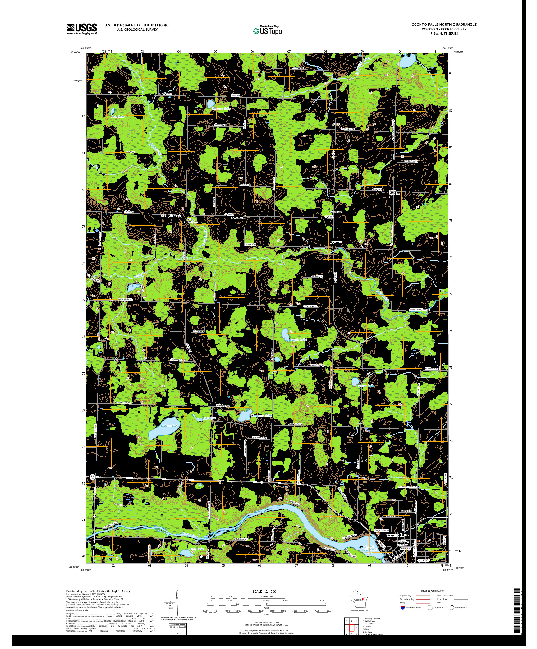 US TOPO 7.5-MINUTE MAP FOR OCONTO FALLS NORTH, WI