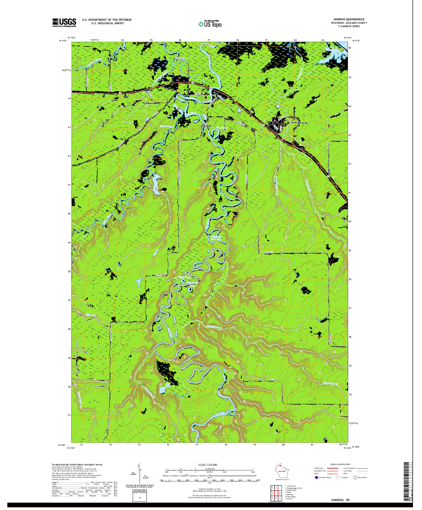 US TOPO 7.5-MINUTE MAP FOR ODANAH, WI