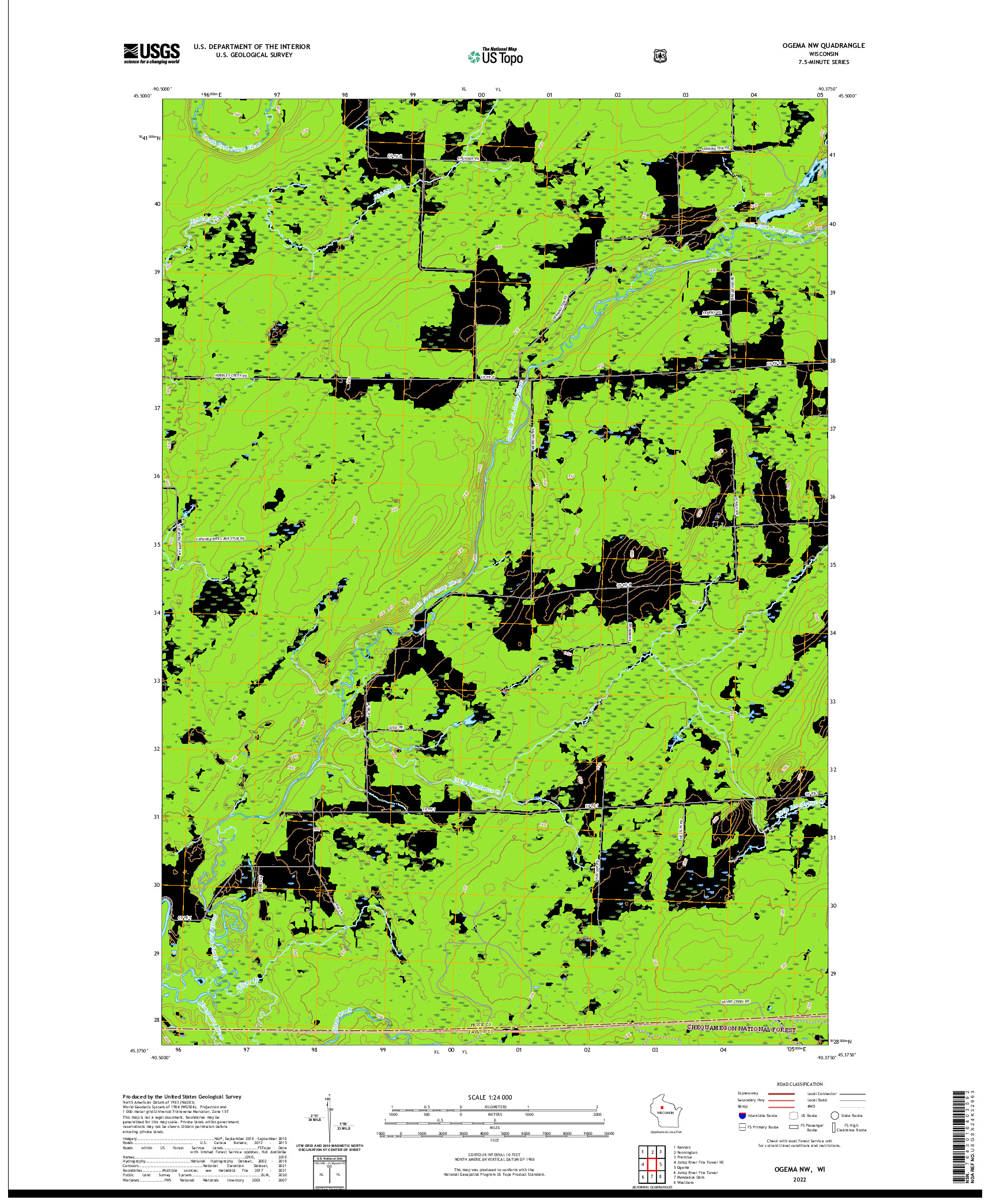 US TOPO 7.5-MINUTE MAP FOR OGEMA NW, WI