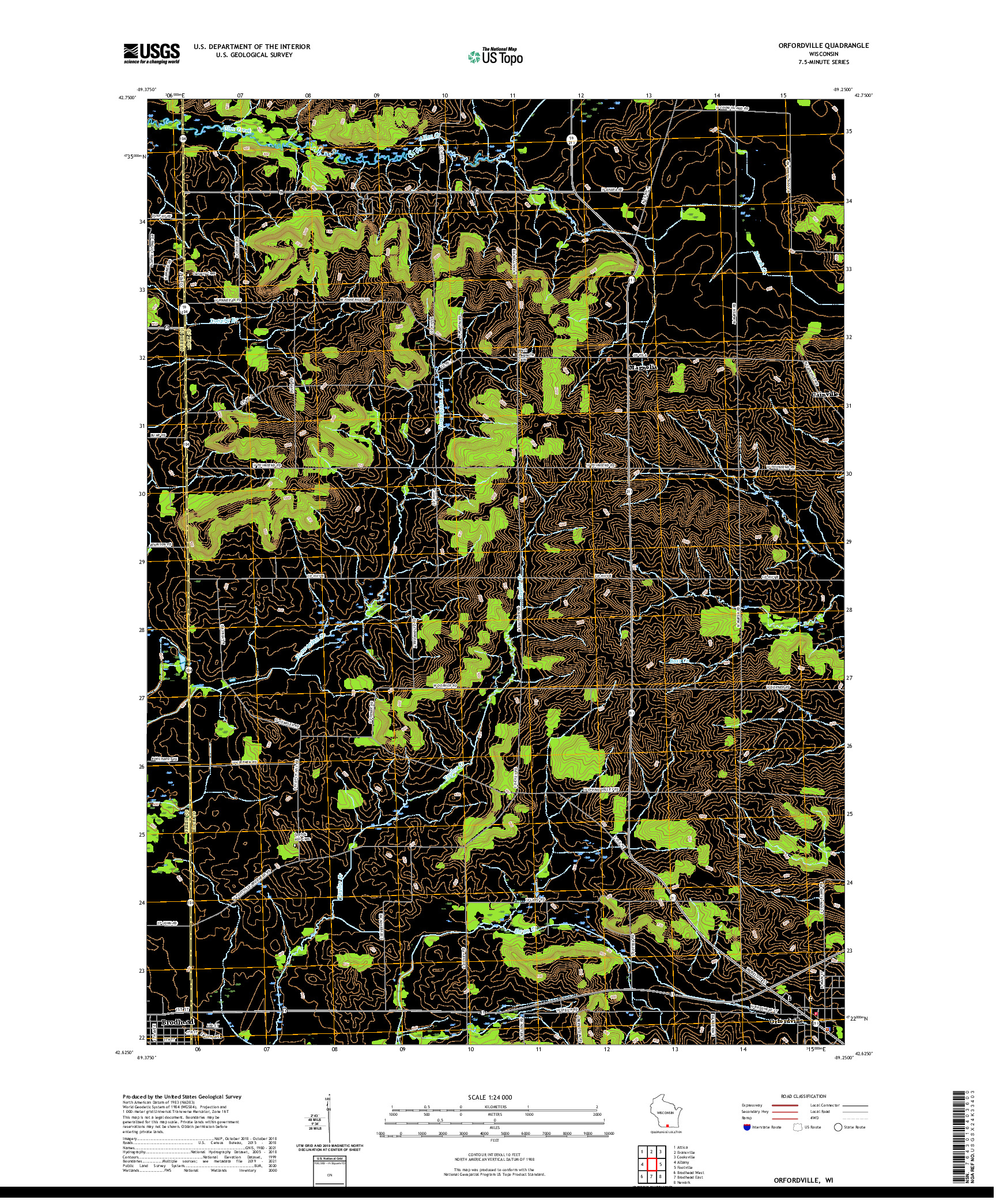 US TOPO 7.5-MINUTE MAP FOR ORFORDVILLE, WI