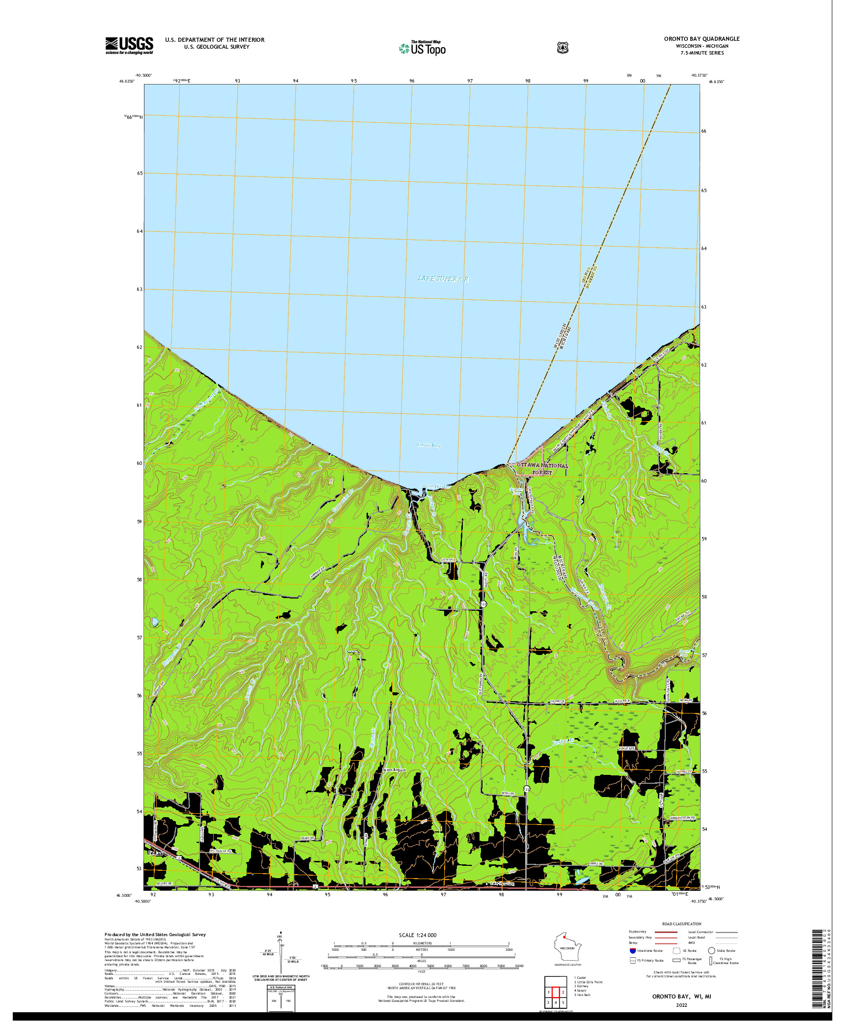 US TOPO 7.5-MINUTE MAP FOR ORONTO BAY, WI,MI