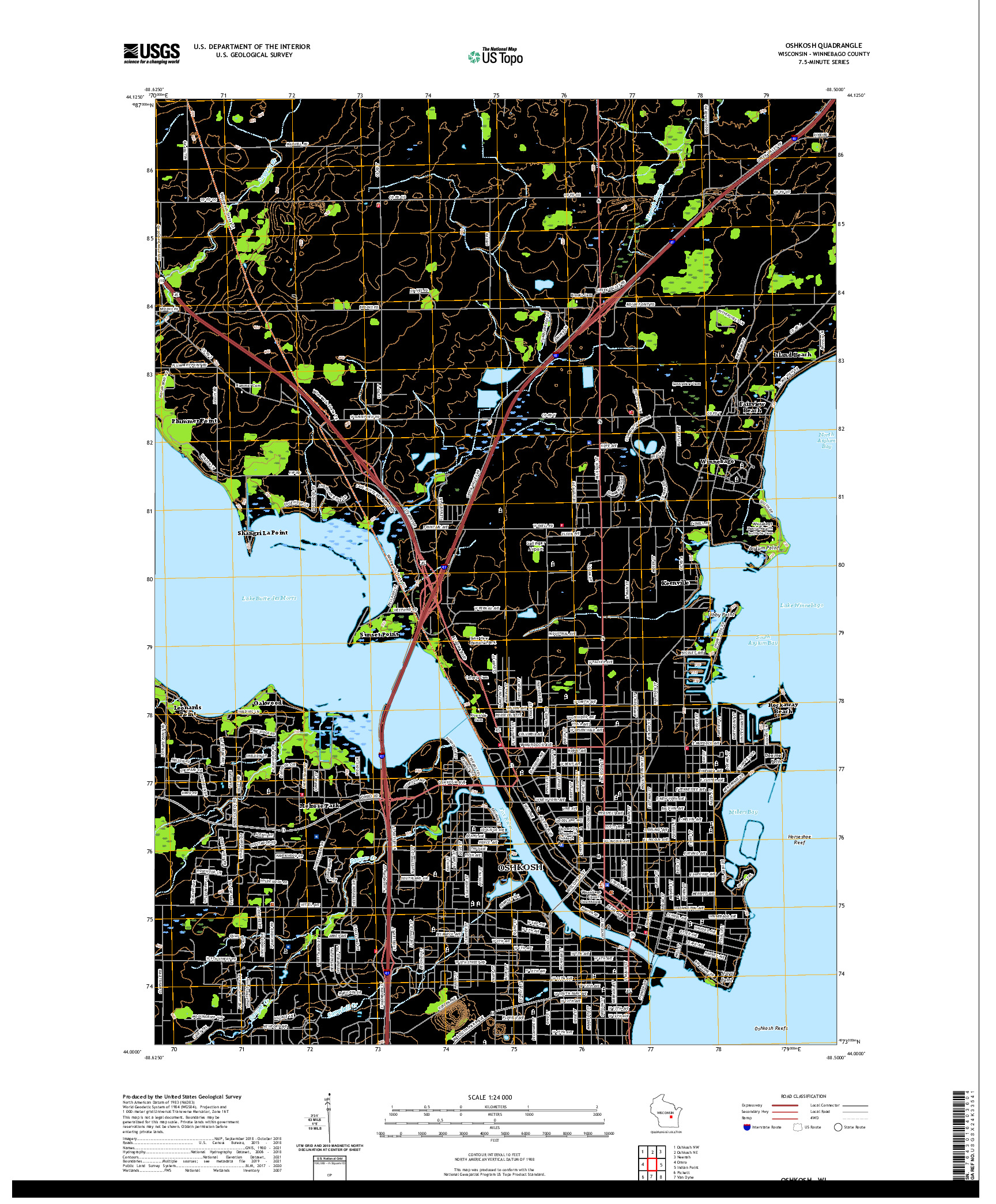 US TOPO 7.5-MINUTE MAP FOR OSHKOSH, WI