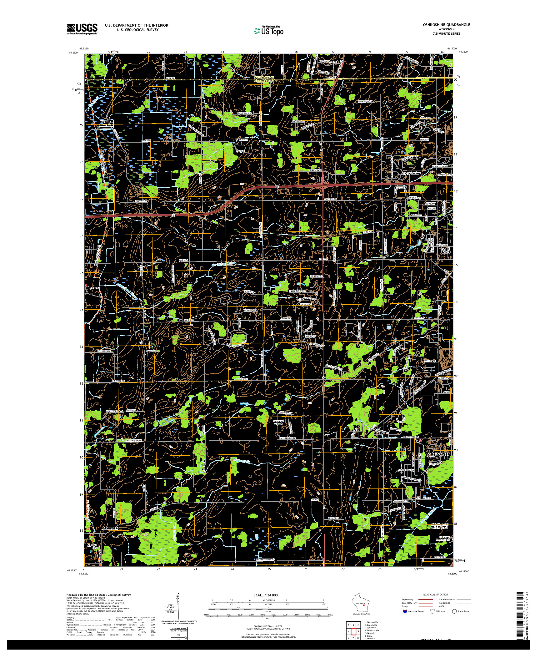 US TOPO 7.5-MINUTE MAP FOR OSHKOSH NE, WI