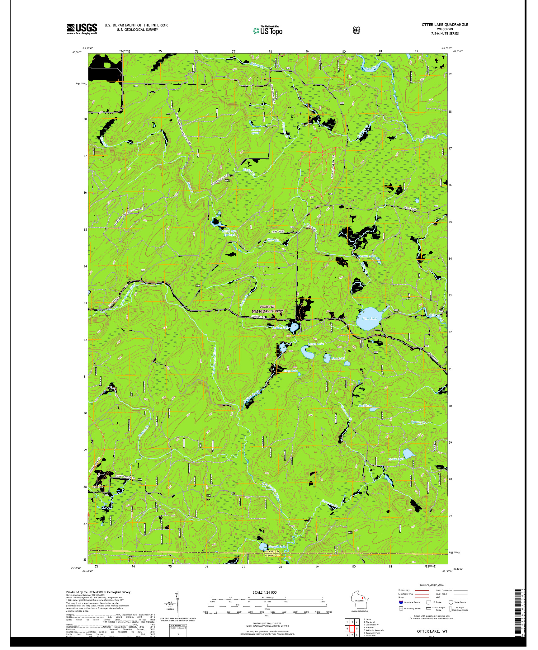 US TOPO 7.5-MINUTE MAP FOR OTTER LAKE, WI