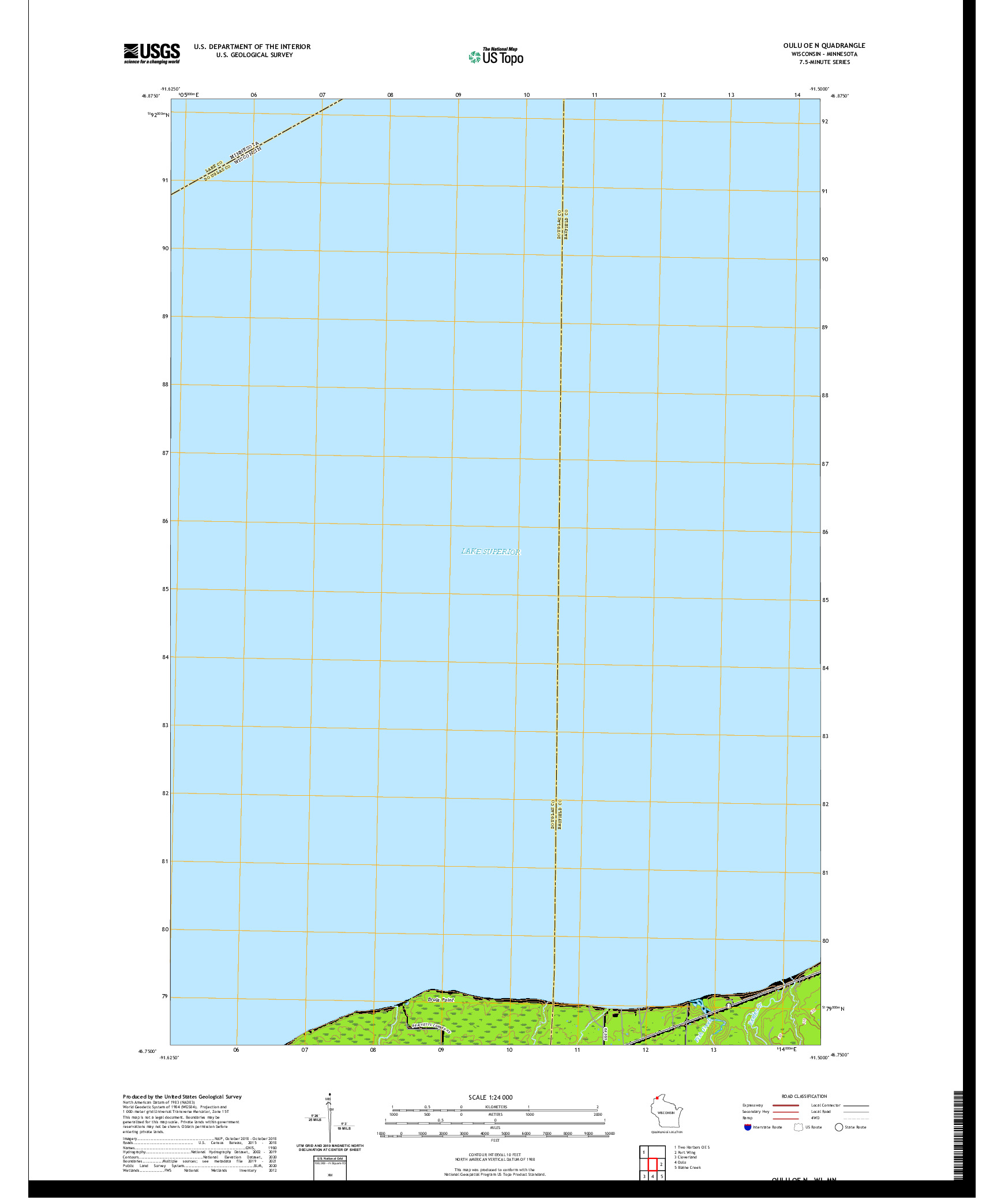 US TOPO 7.5-MINUTE MAP FOR OULU OE N, WI,MN