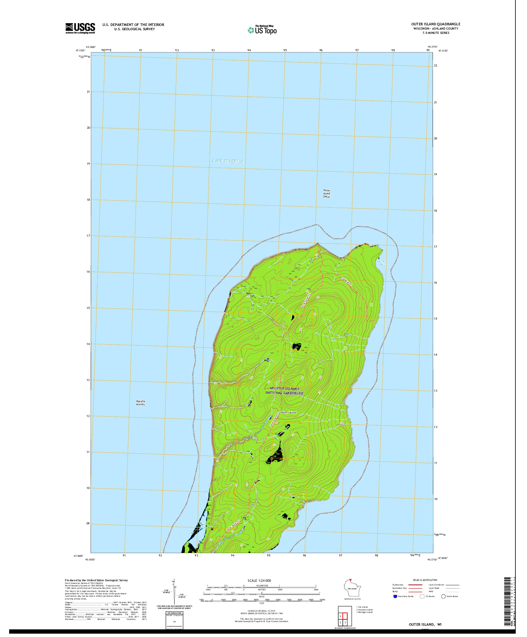 US TOPO 7.5-MINUTE MAP FOR OUTER ISLAND, WI