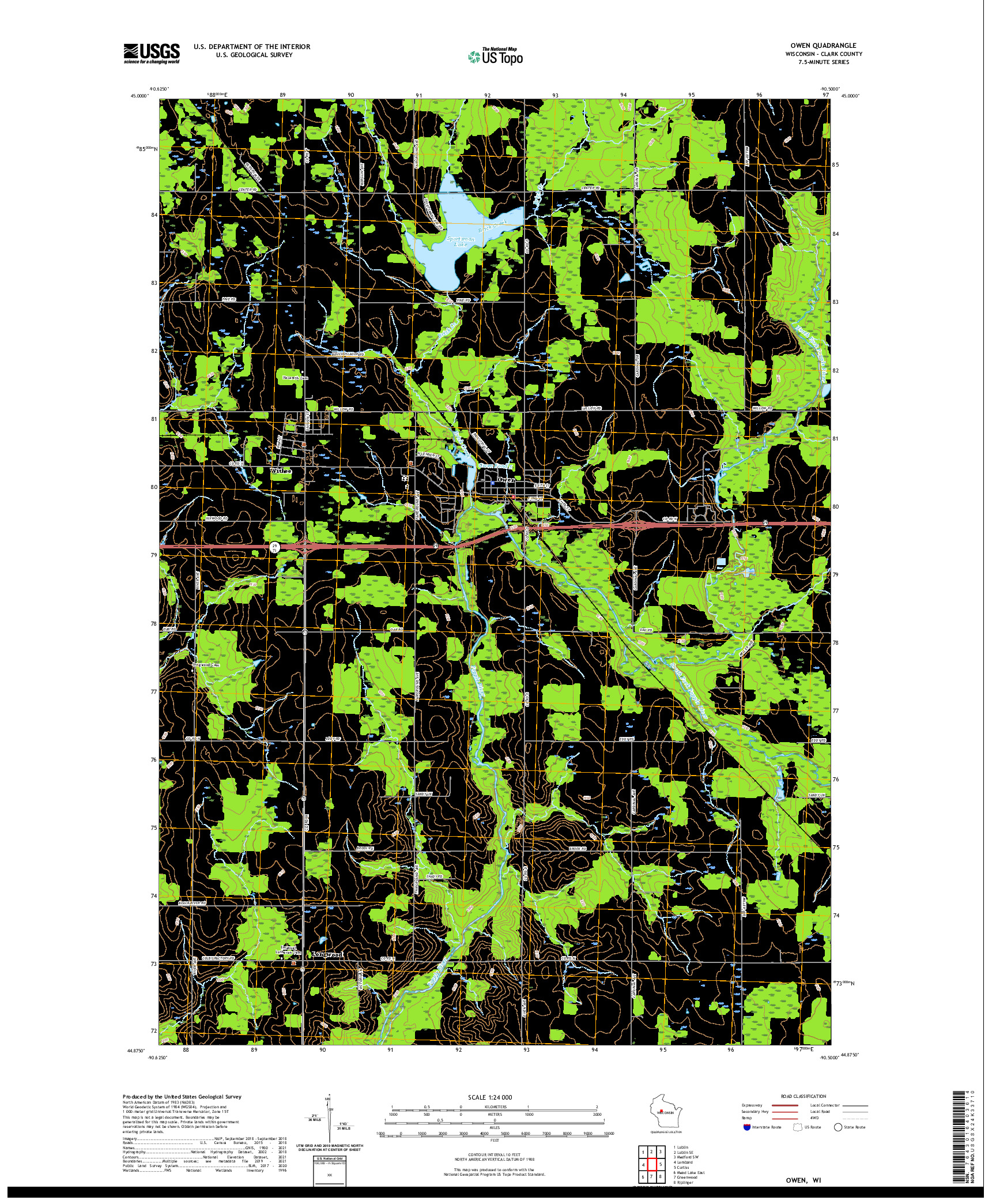 US TOPO 7.5-MINUTE MAP FOR OWEN, WI