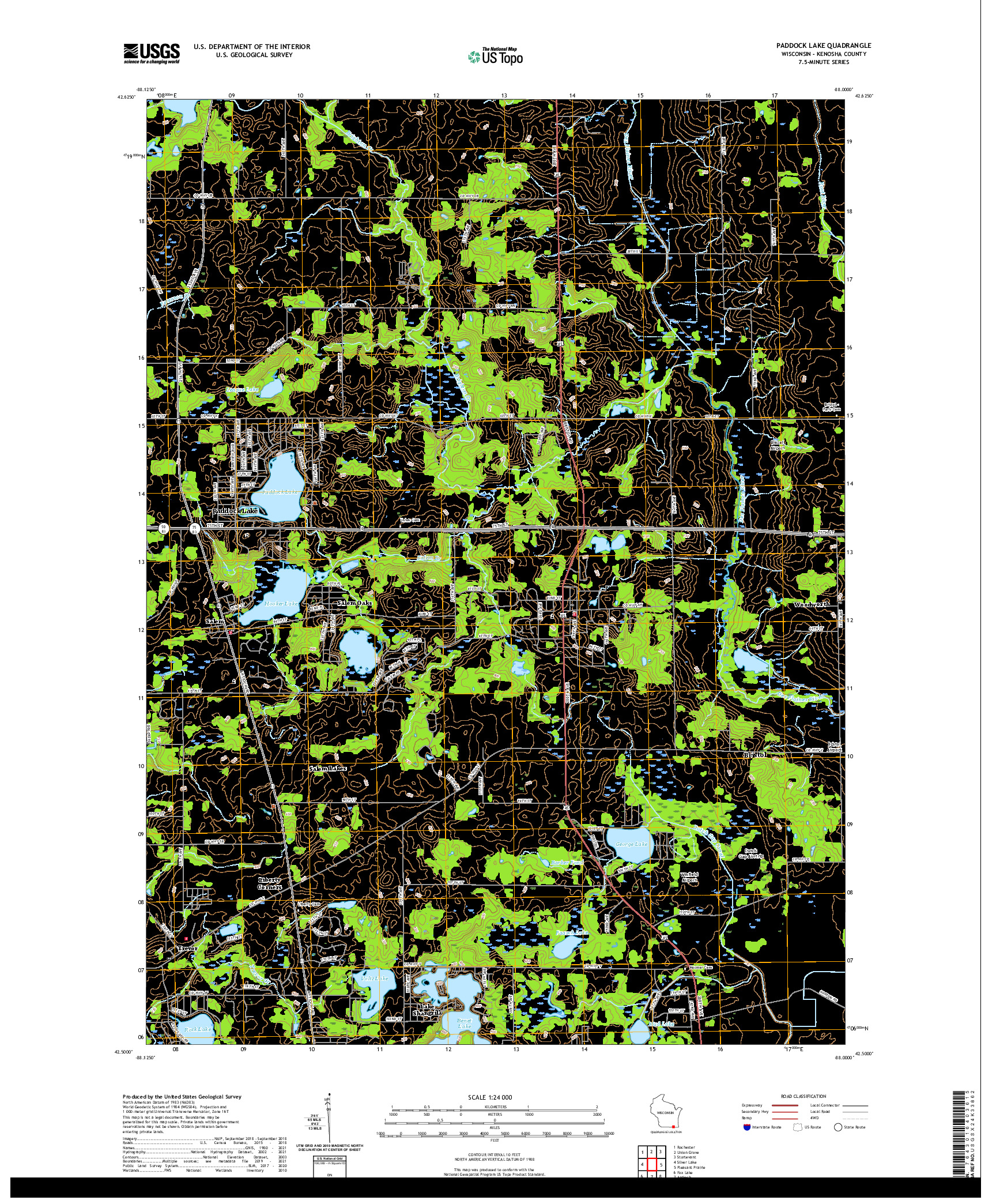 US TOPO 7.5-MINUTE MAP FOR PADDOCK LAKE, WI