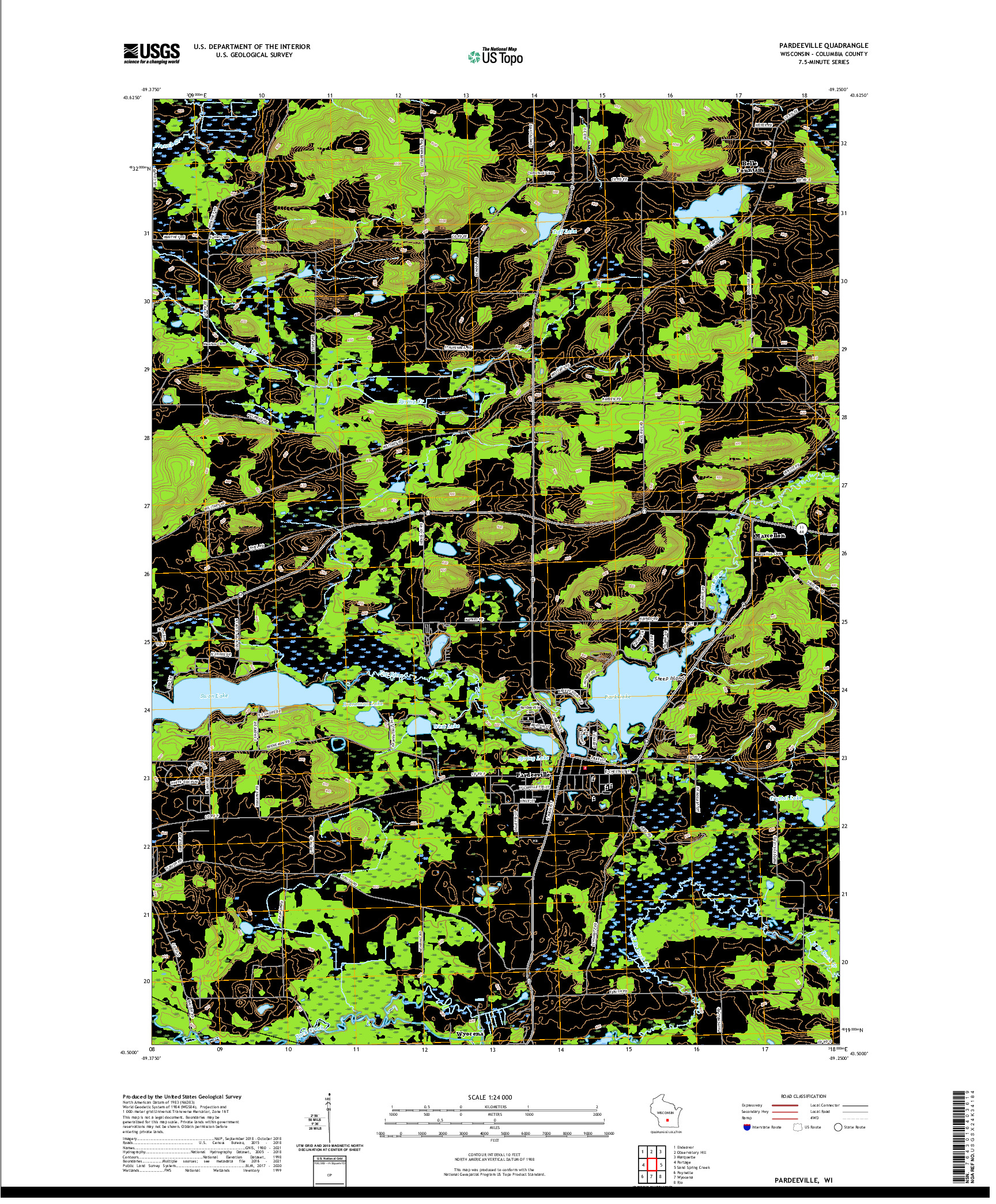 US TOPO 7.5-MINUTE MAP FOR PARDEEVILLE, WI